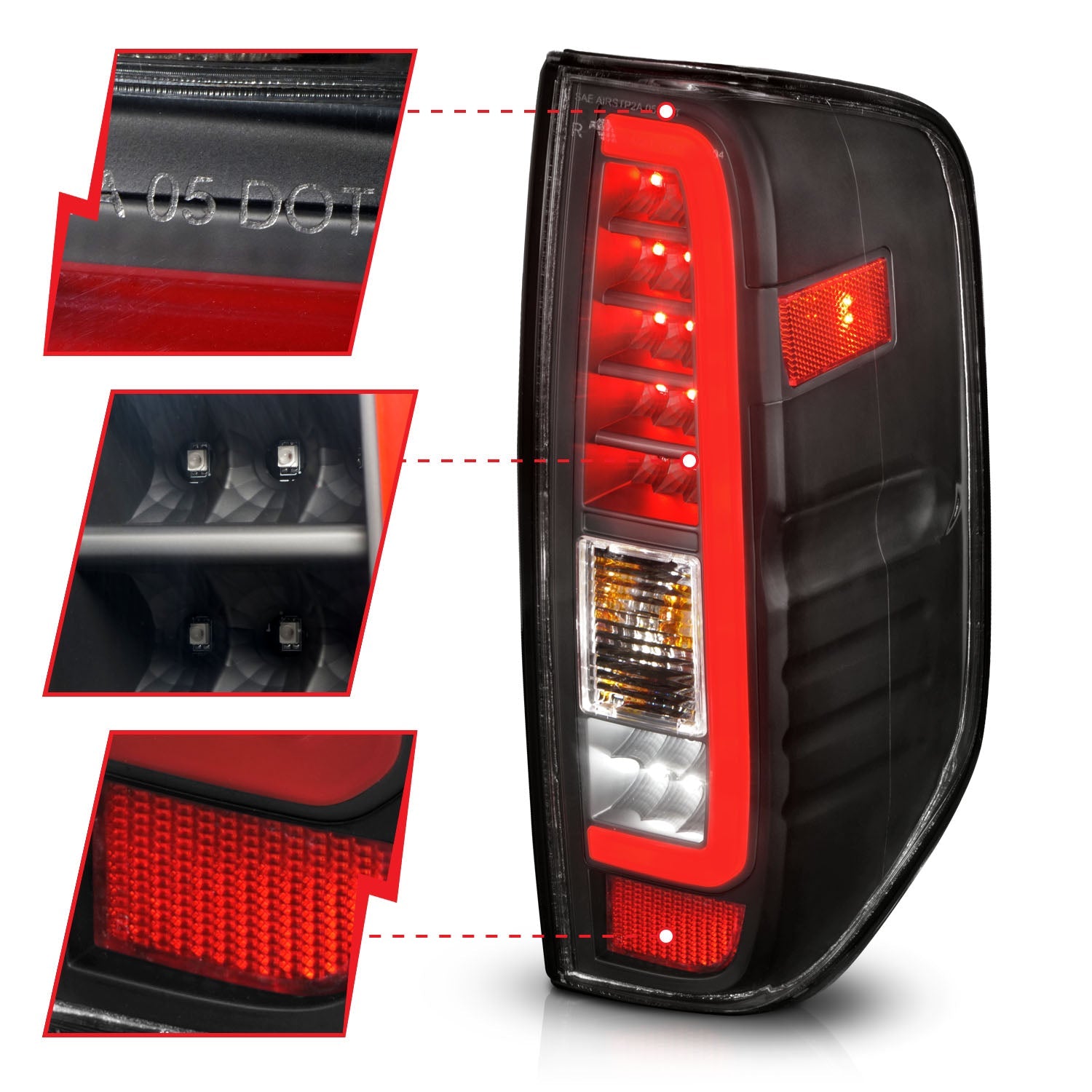 NISSAN FRONTIER 05-21 / SUZUKI EQUATOR 09-12 LED C BAR TAIL LIGHTS BLACK CLEAR LENS