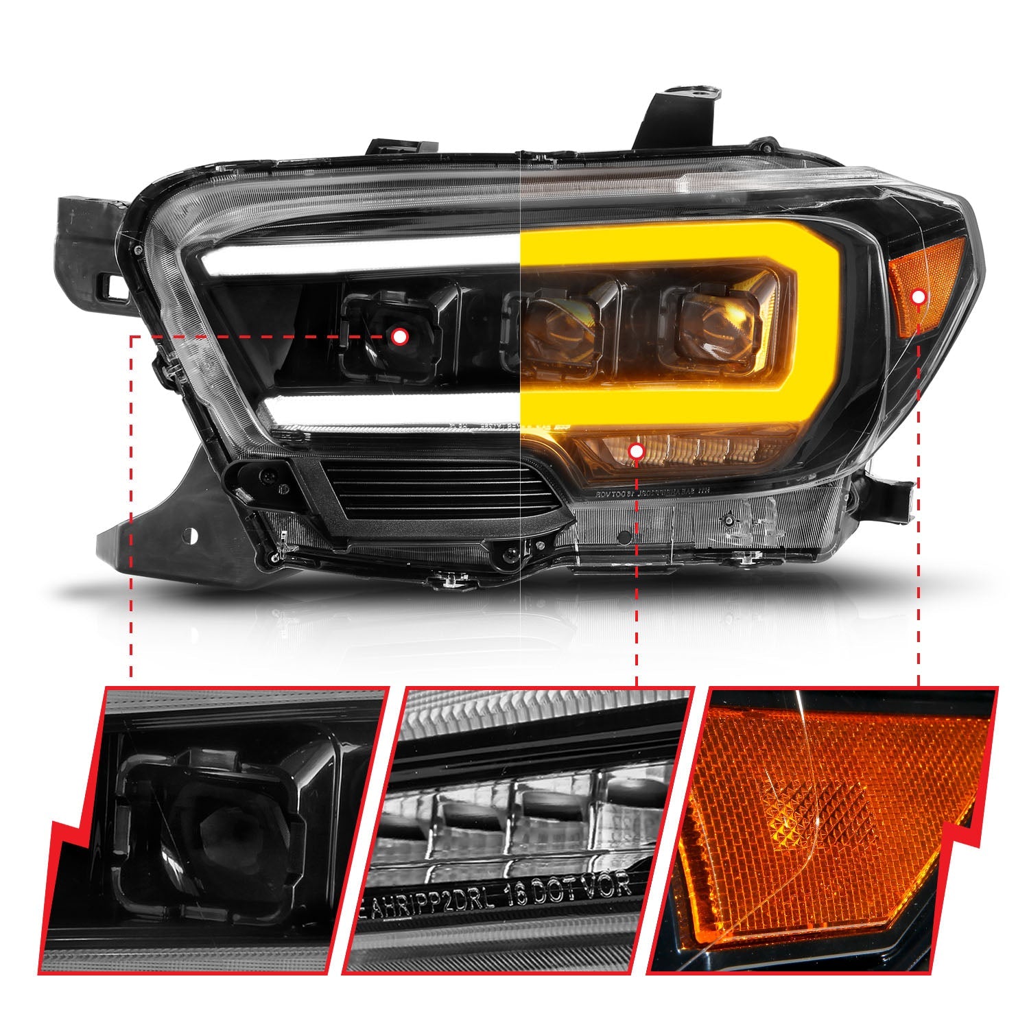 TOYOTA TACOMA 16-23 FULL LED PROJECTOR HEADLIGHTS BLACK W/ INITIATION & SEQUENTIAL (FOR HALOGEN VERSION WITH LED DRL)