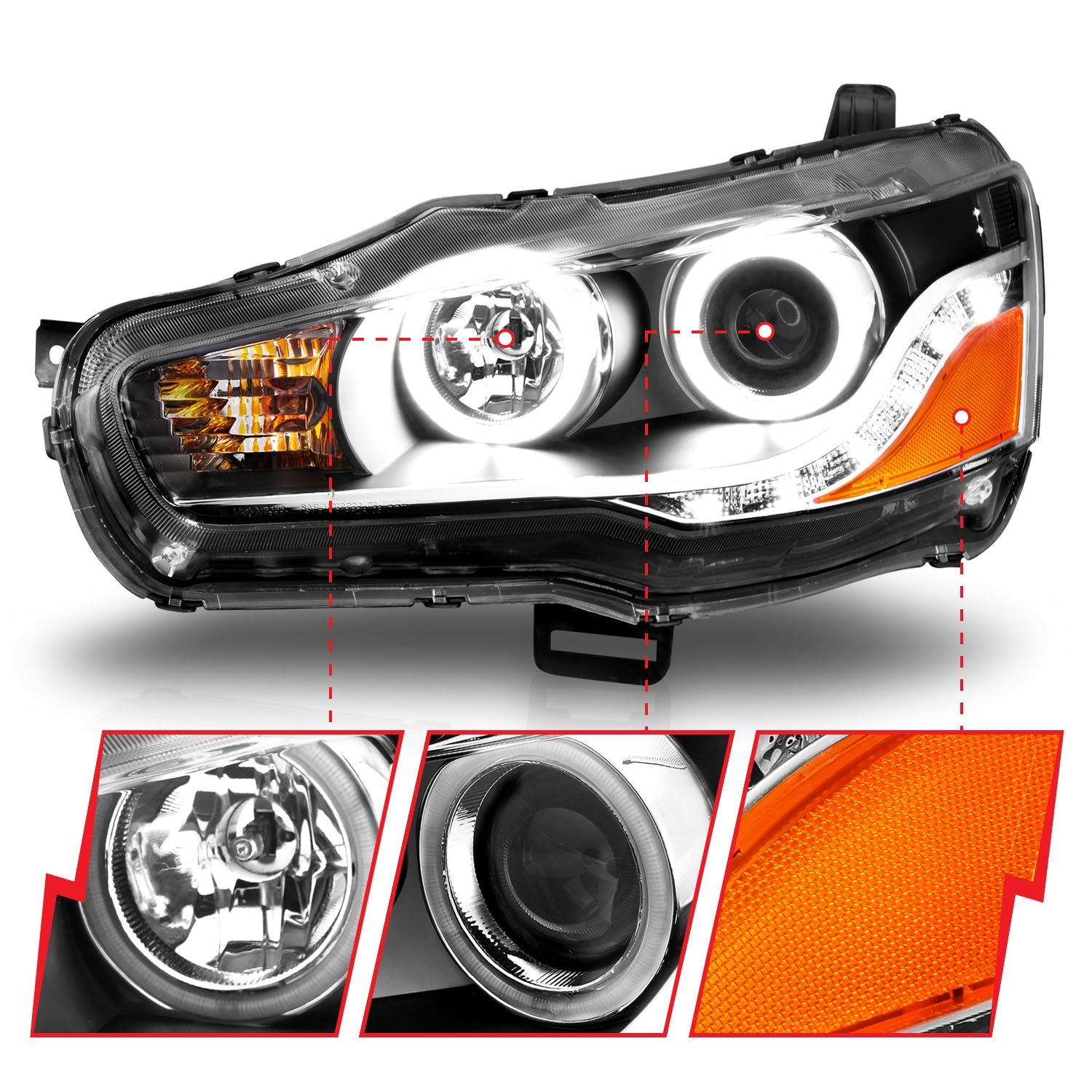 MITSUBISHI LANCER 08-15 PROJECTOR HEADLIGHTS BLACK W/ RX HALO