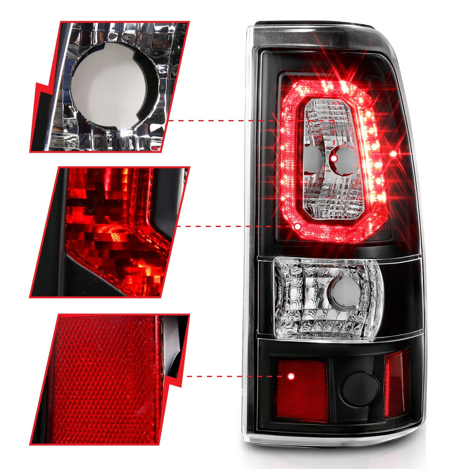 CHEVY SILVERADO 1500/2500 99-02 / 3500 01-03 / GMC SIERRA 1500/2500 99-06 LED LIGHT BAR STYLE TAIL LIGHTS BLACK CLEAR LENS