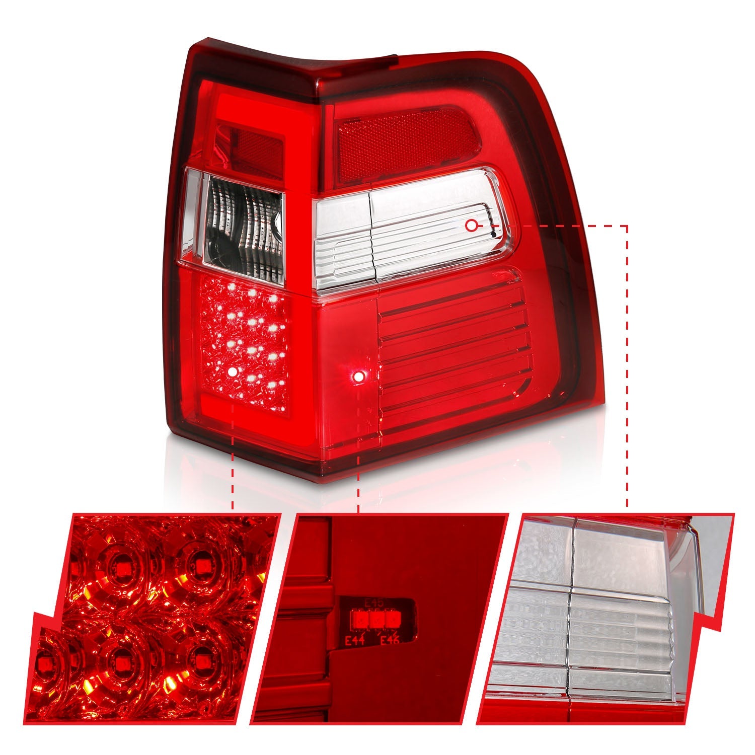 FORD EXPEDITION 07-17 LED C BAR STYLE TAIL LIGHTS CHROME RED/CLEAR LENS W/ SEQUENTIAL SIGNAL