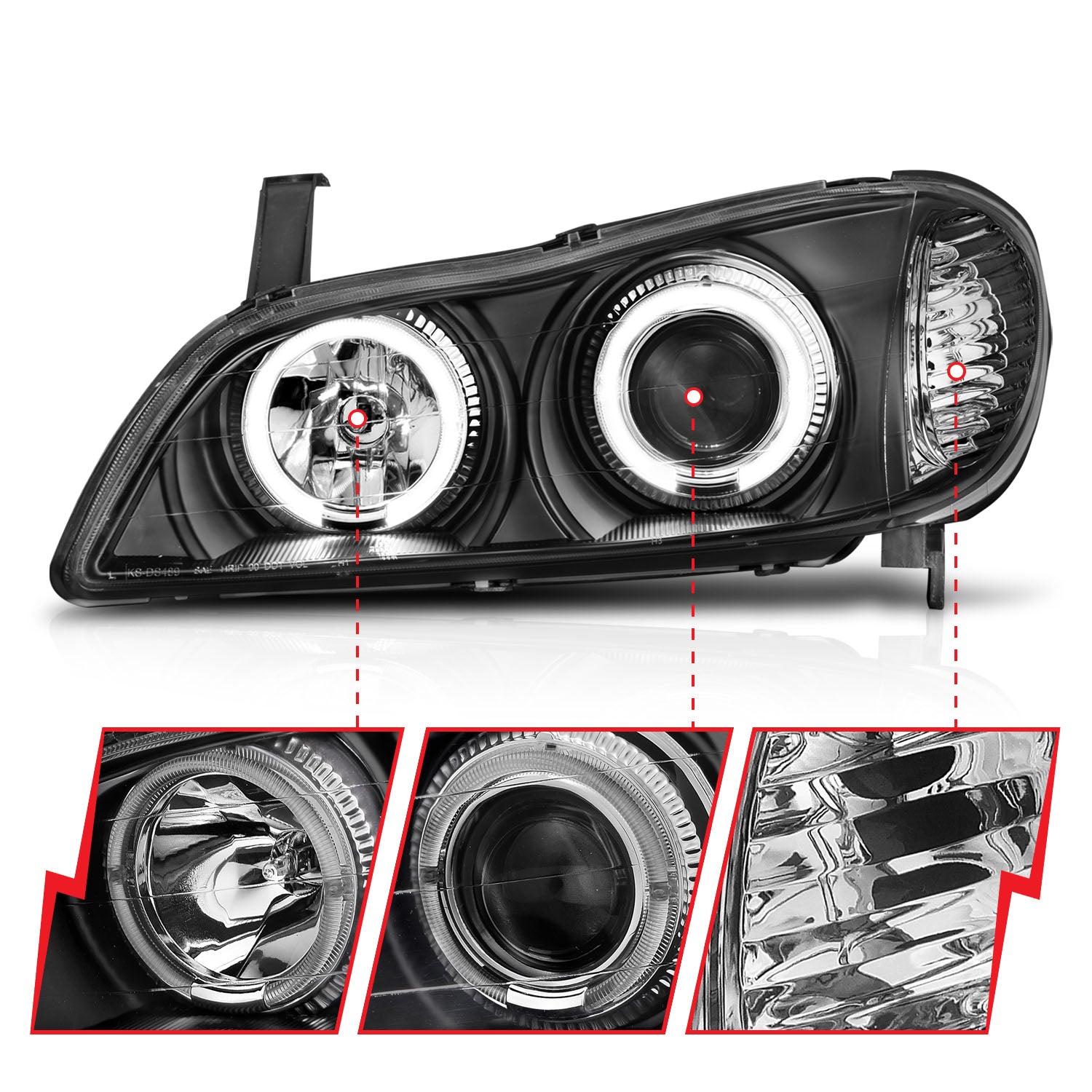 INFINITI I-30 00-01 / I-35 02-04 PROJECTOR HALO HEADLIGHTS BLACK