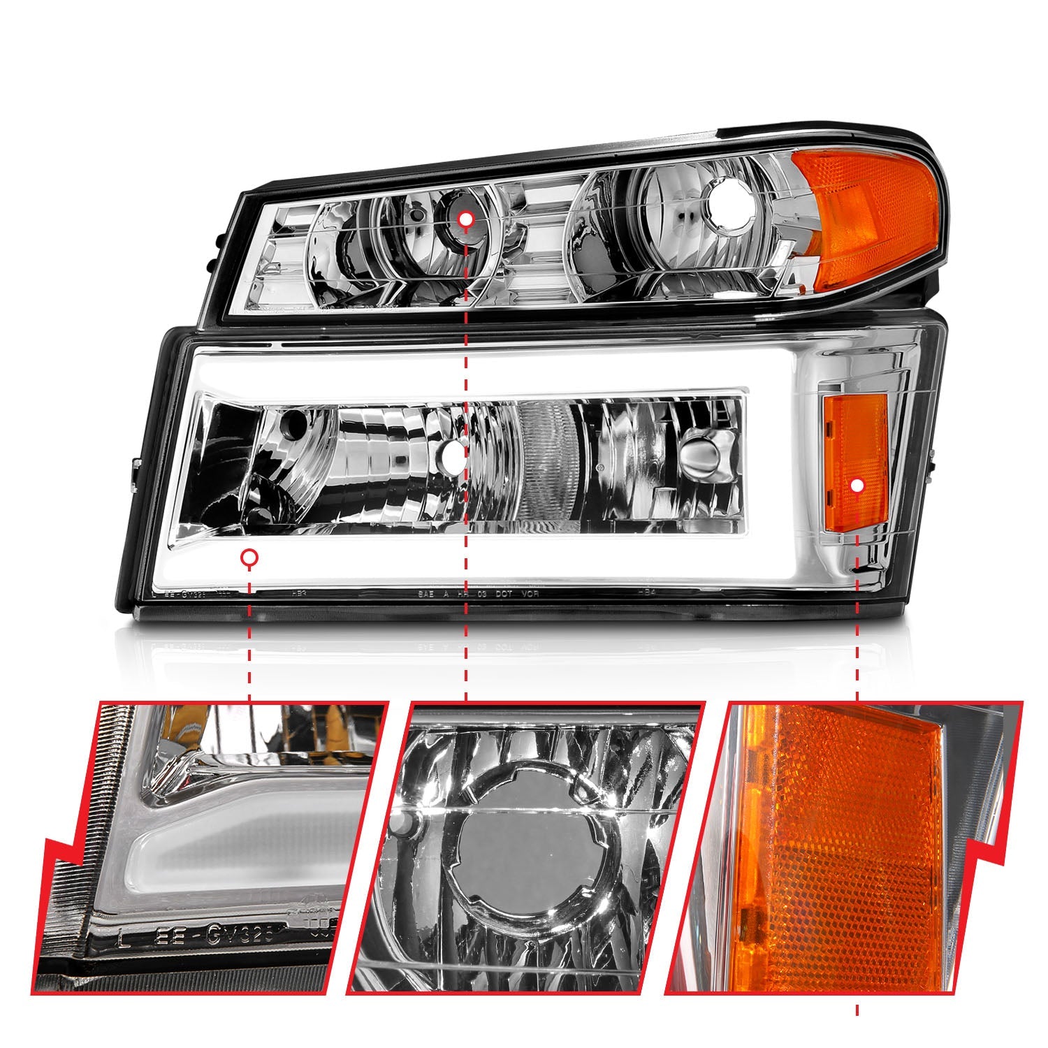 CHEVY COLORADO / GMC CANYON 04-12 CRYSTAL PLANK STYLE HEADLIGHTS CHROME W/ PARKING/SIGNAL LIGHTS 4PCS