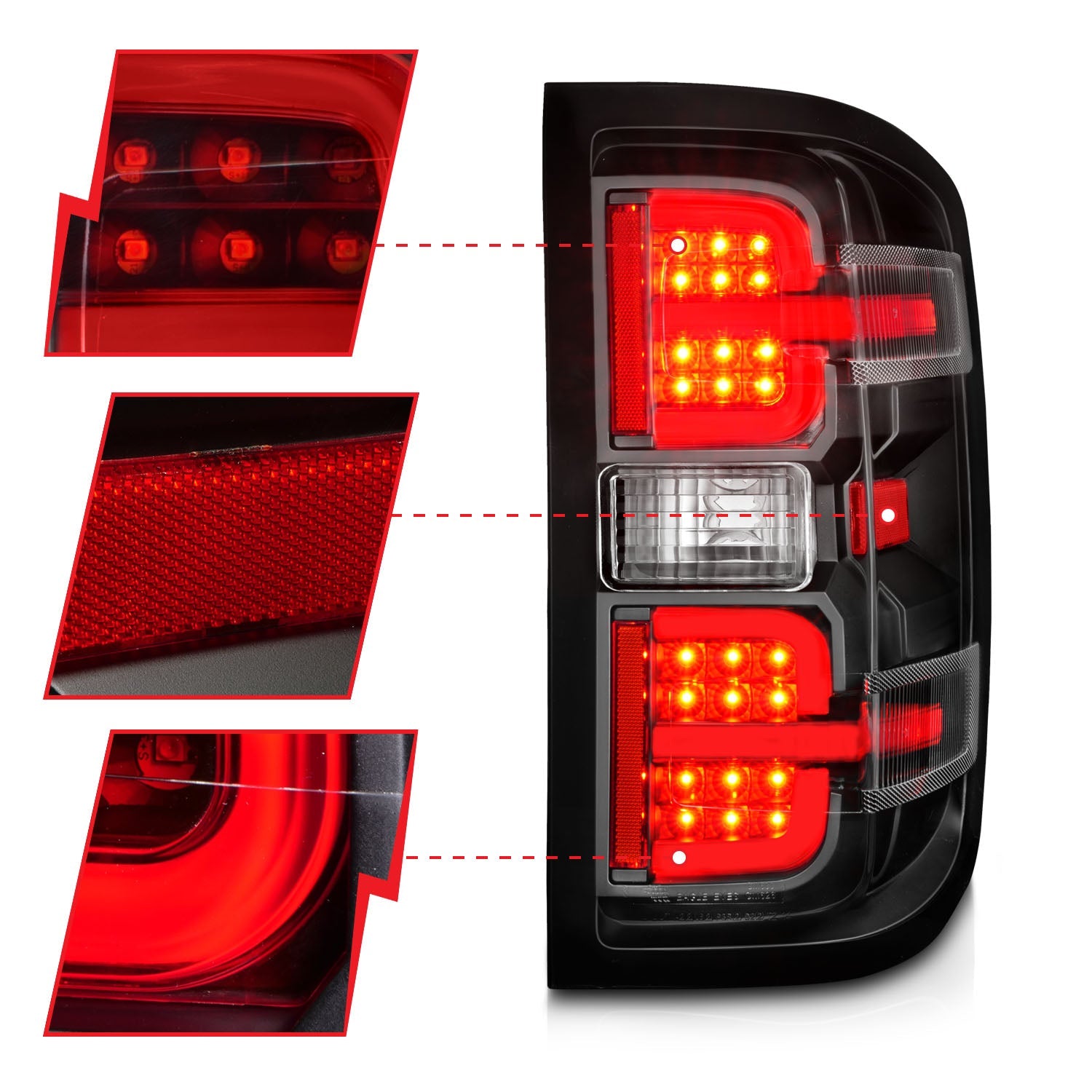 CHEVY SILVERADO 14-18 1500 / 15-19 2500HD/3500HD / GMC SIERRA 15-19 2500HD/3500HD DUALLY LED LIGHT BAR STYLE TAIL LIGHTS BLACK CLEAR (NOT FOR OE FACTORY LED MODELS)