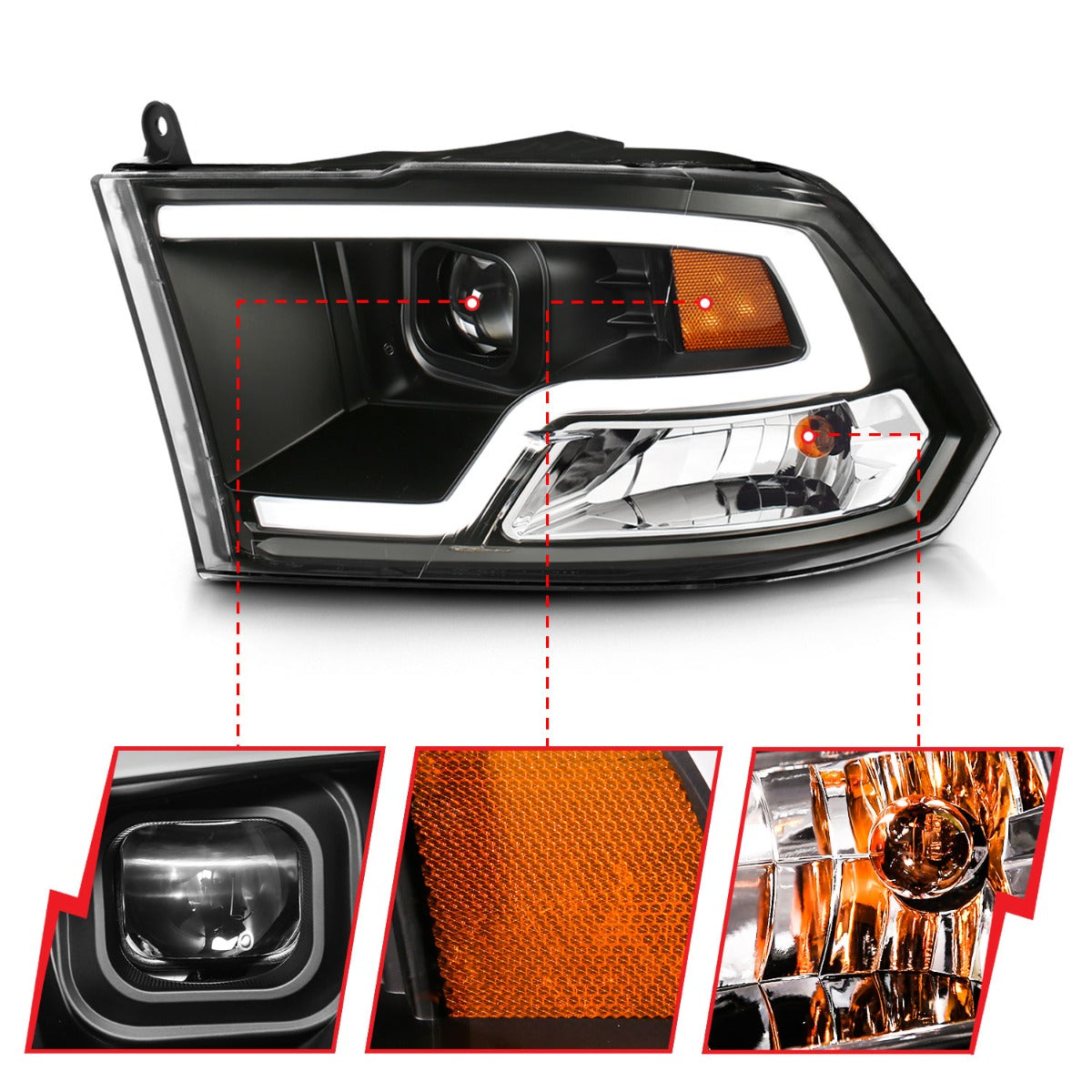 DODGE RAM 1500 09-18 / RAM 2500/3500 10-18 PROJECTOR PLANK STYLE HEADLIGHTS BLACK CLEAR (FOR NON-PROJECTOR MODELS)