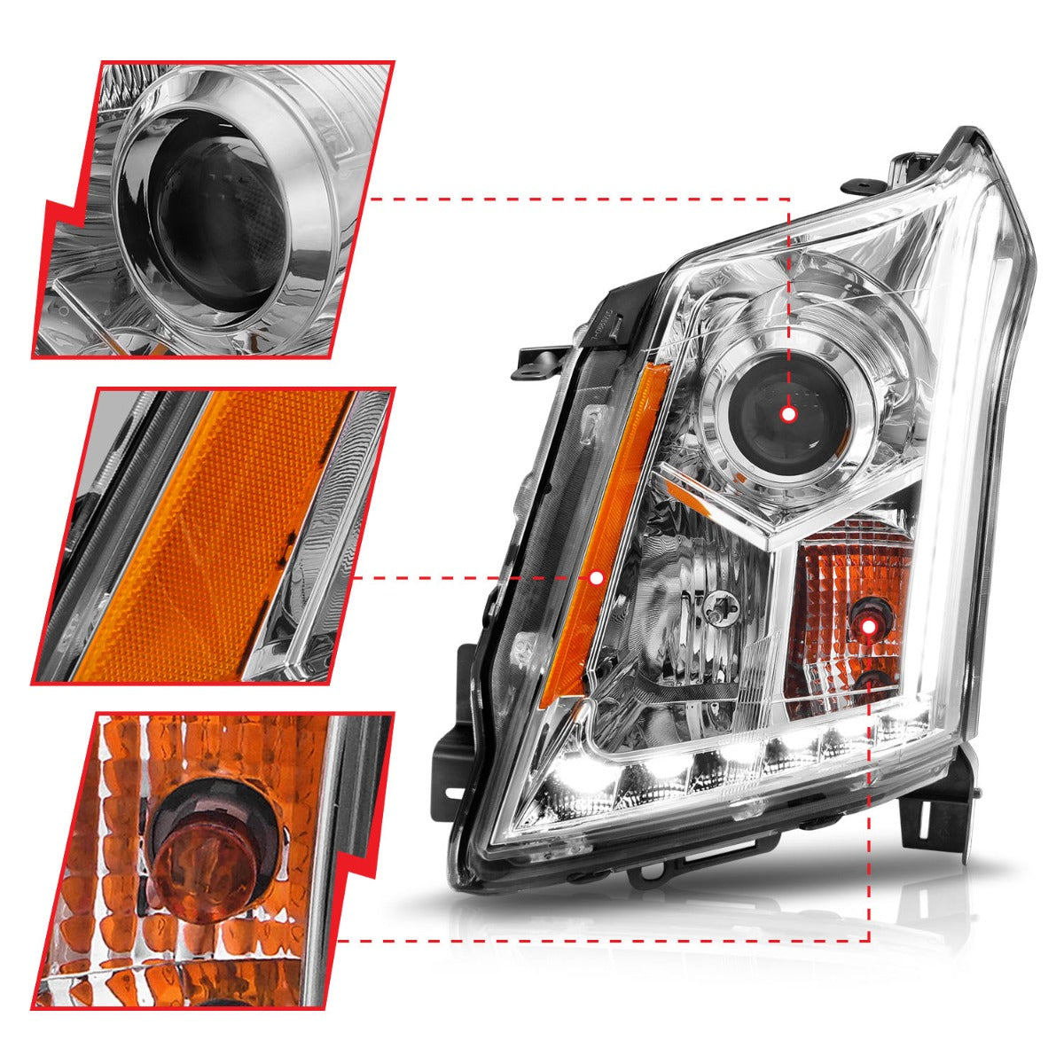 CADILLAC SRX 10-16 PROJECTOR PLANK STYLE HEADLIGHTS CHROME