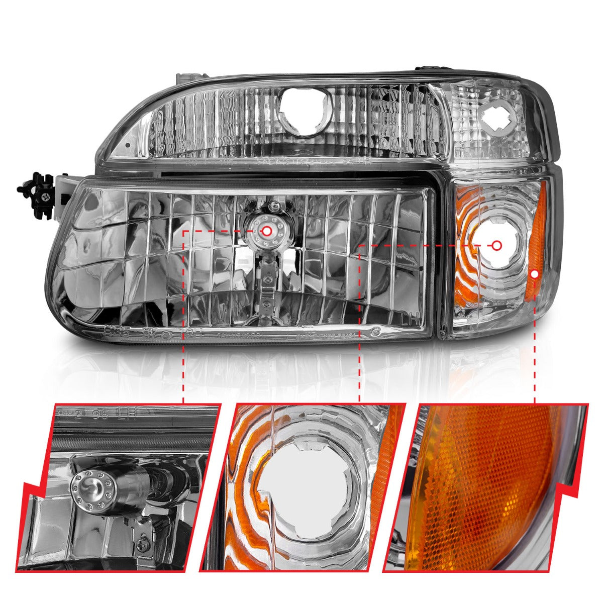 FORD EXPLORER 95-01 / MOUNTAINEER 97 CRYSTAL HEADLIGHTS CHROME W/ CORNER LIGHTS 2PC