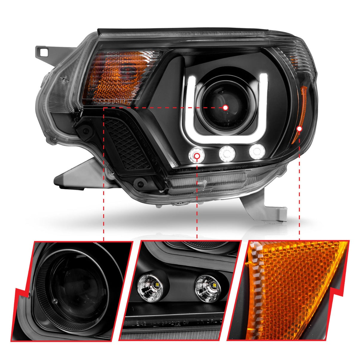 TOYOTA TACOMA 12-15 PROJECTOR U-BAR HEADLIGHTS BLACK