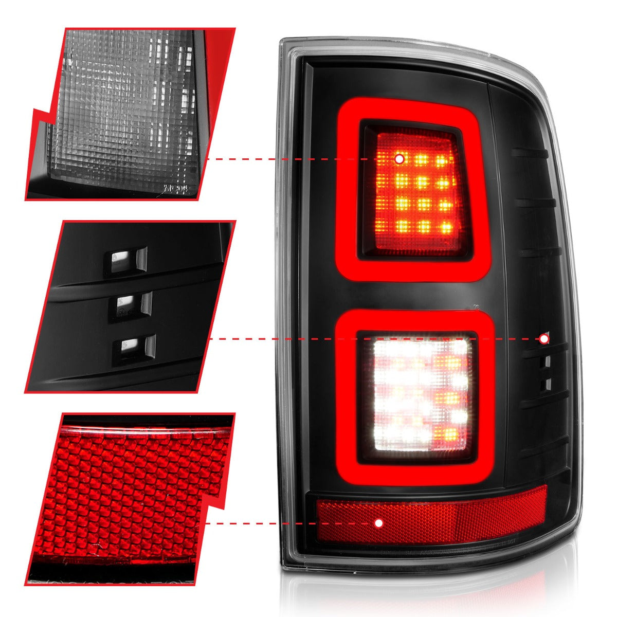 DODGE RAM 1500 09-18 / 2500/3500 10-18 FULL LED TAIL LIGHTS BLACK CLEAR LENS (NOT FOR OE LED TAIL LIGHT MODELS)