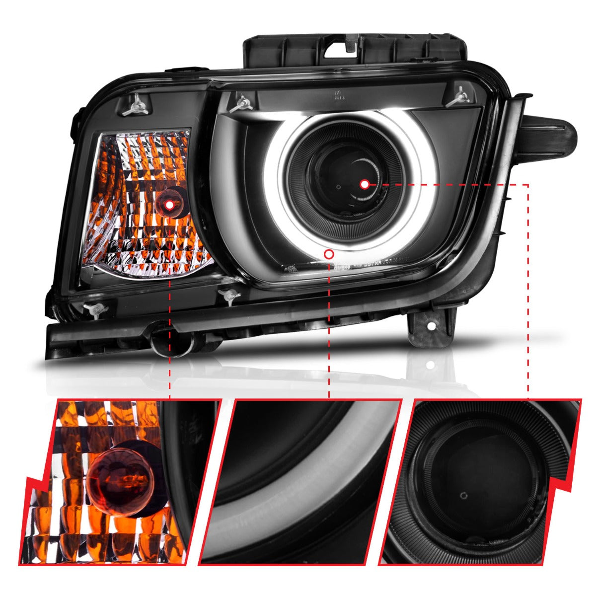 CHEVY CAMARO 10-13 PROJECTOR HALO HEADLIGHTS BLACK W/ RX HALO