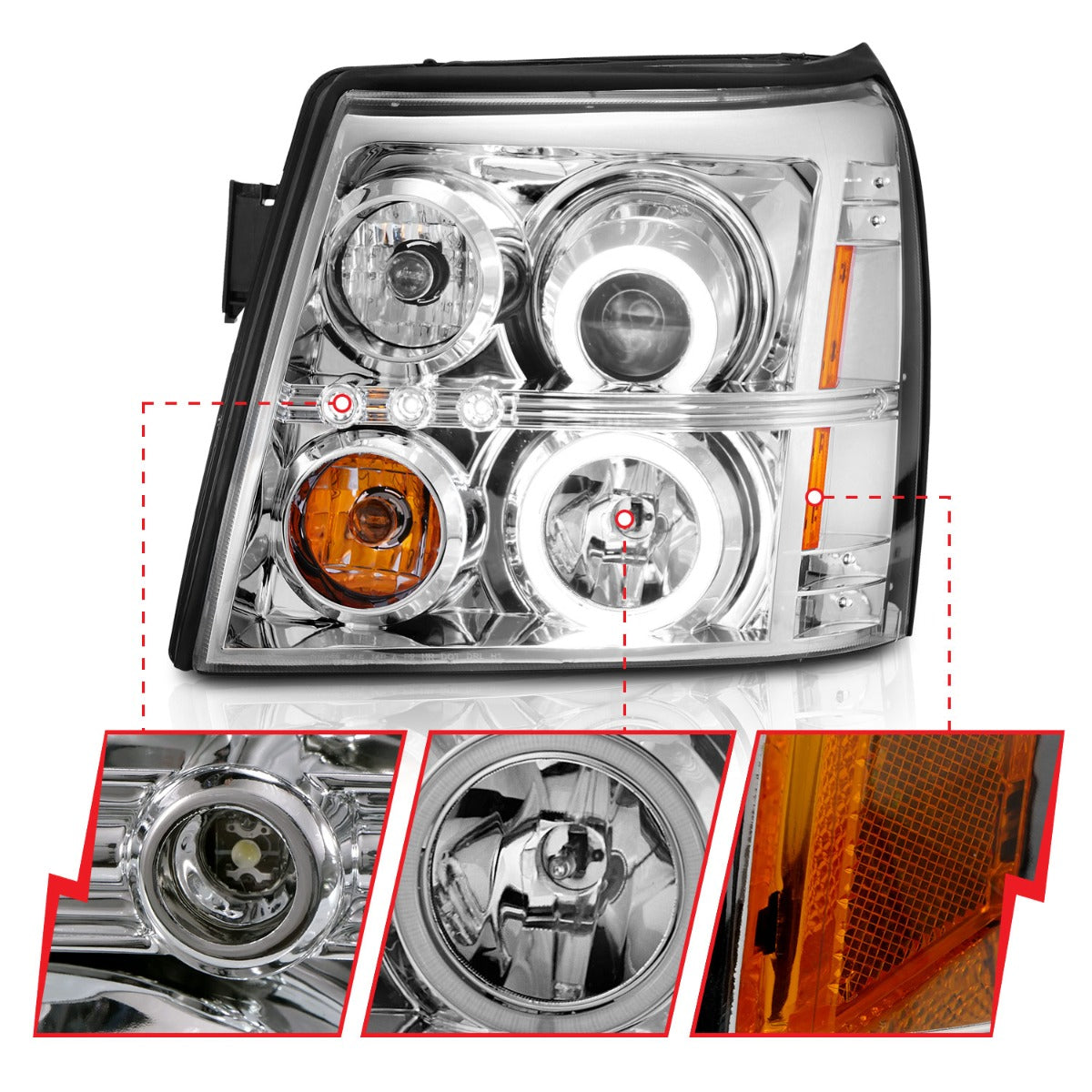 CADILLAC ESCALADE / ESCALADE ESV 03-06 PROJECTOR HEADLIGHTS CHROME W/ RX HALO (FOR HID, NO HID KIT)