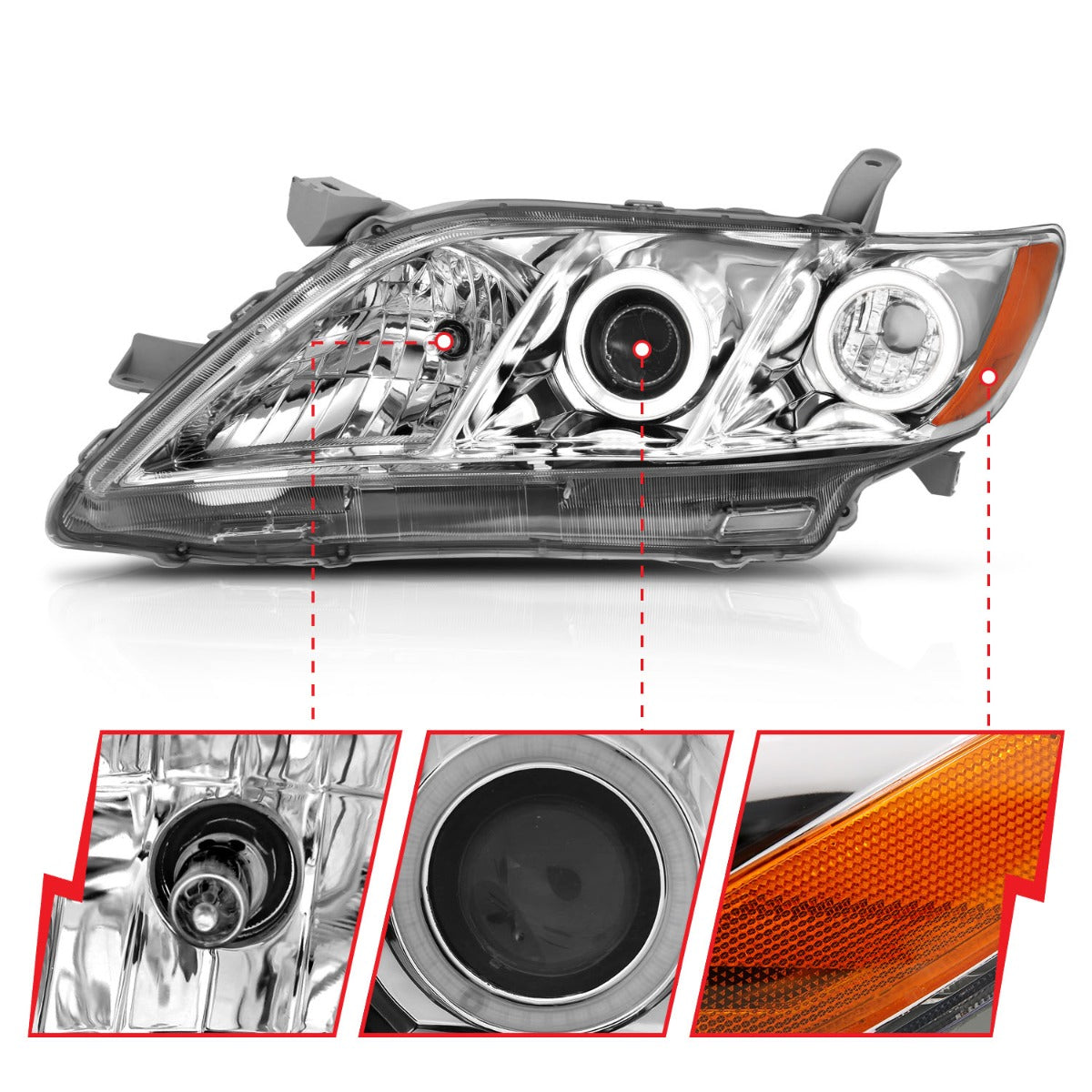TOYOTA CAMRY 07-09 PROJECTOR HEADLIGHTS CHROME W/ RX HALO