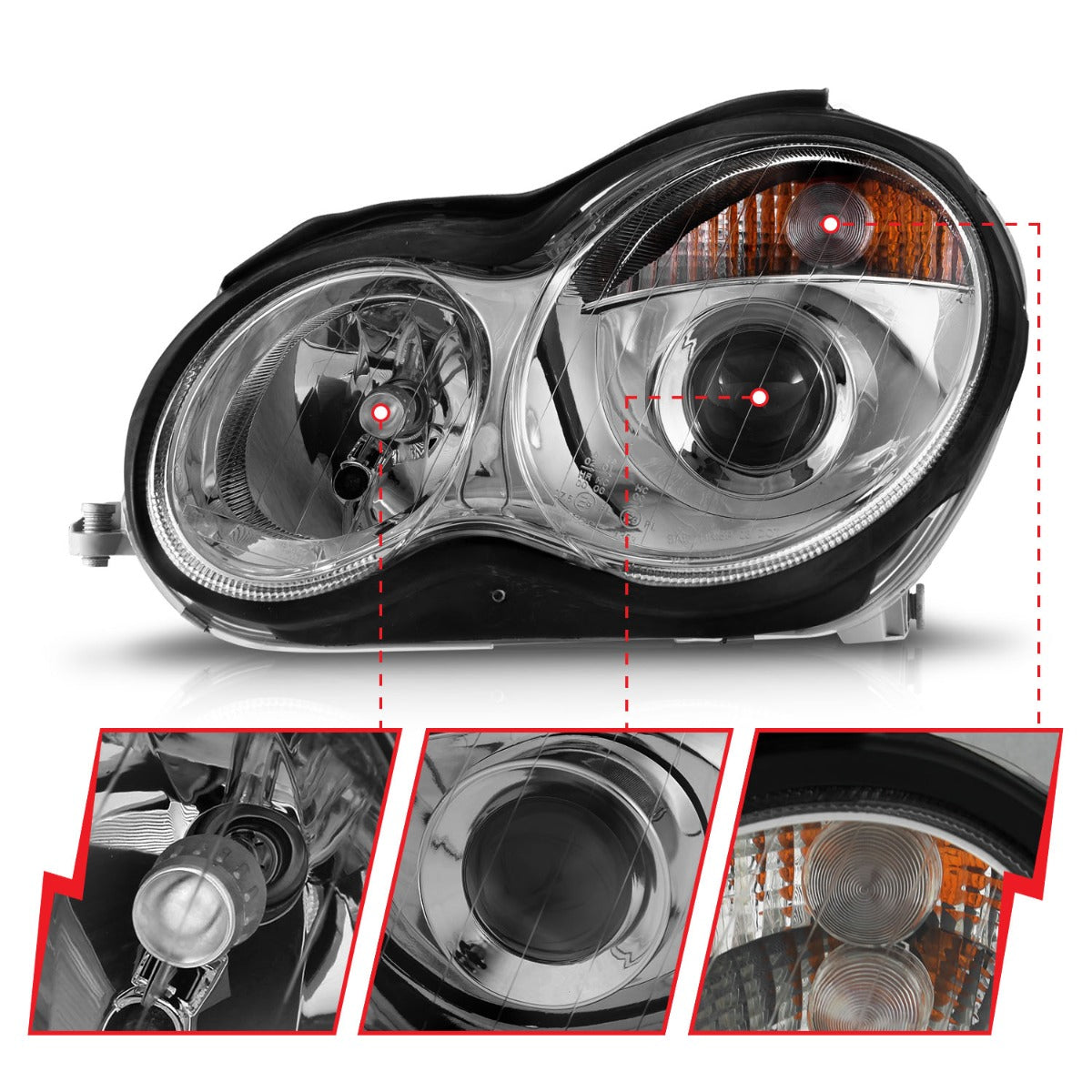 MBZ C CLASS W203 4DR C230/C240/C320 01-07 PROJECTOR HEADLIGHTS CHROME CLEAR