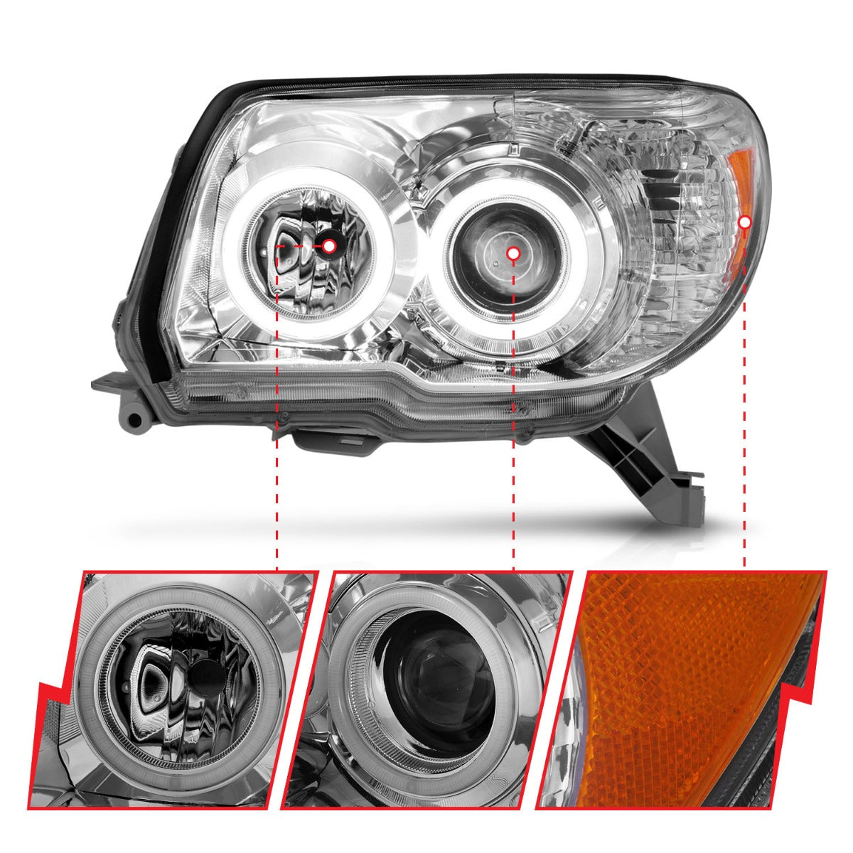 TOYOTA 4RUNNER 06-09 PROJECTOR HEADLIGHTS CHROME W/ RX HALO (NO BULBS INCLUDED)