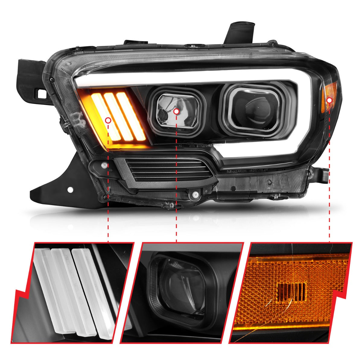 TOYOTA TACOMA 16-23 PROJECTOR PLANK STYLE HEADLIGHT BLACK (FOR HALOGEN VERSION W/ HALOGEN DRL)