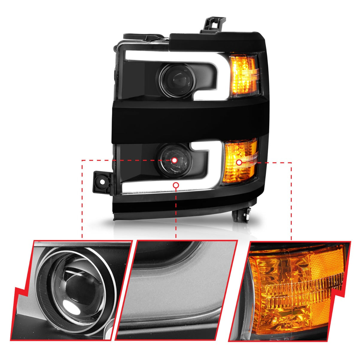 CHEVY SILVERADO 15-19 2500DH/3500HD PROJECTOR PLANK HEADLIGHT BLACK(MATTE BLACK TRIM)(HALOGEN MODELS ONLY)