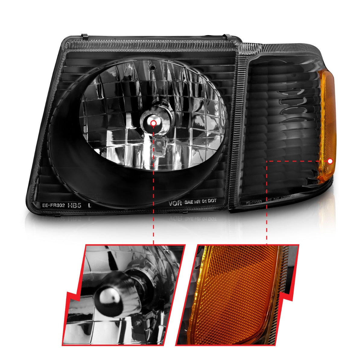 FORD EXPLORER SPORT TRAC 01-05 / SPORT 01-03 CRYSTAL HEADLIGHTS BLACK W/ CORNER LIGHT 2PC