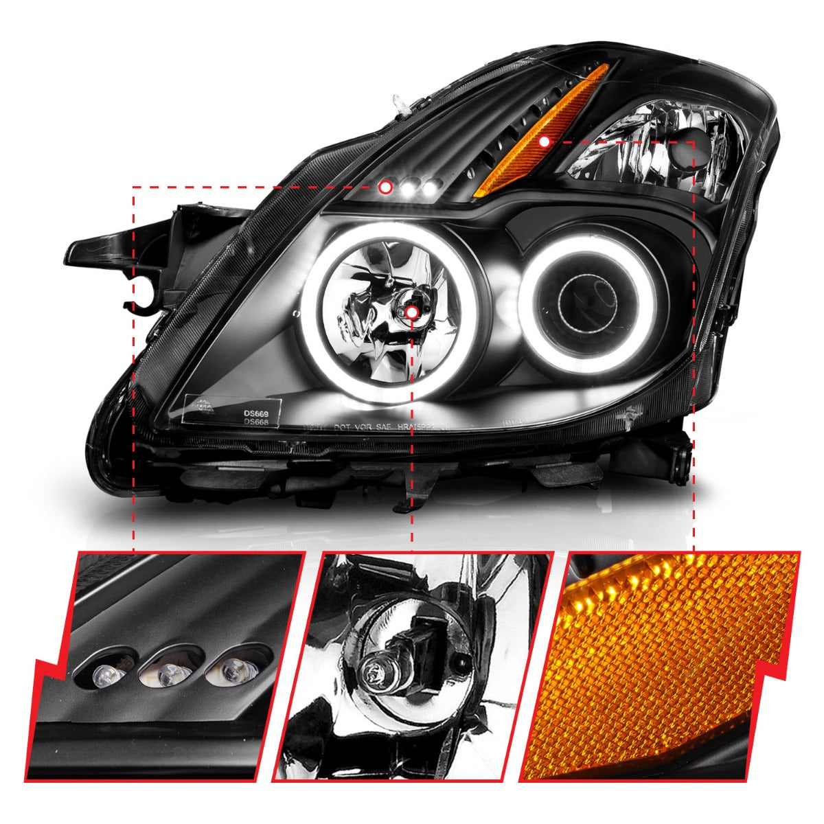 NISSAN ALTIMA 08-09 2DR PROJECTOR HEADLIGHTS BLACK W/ RX HALO