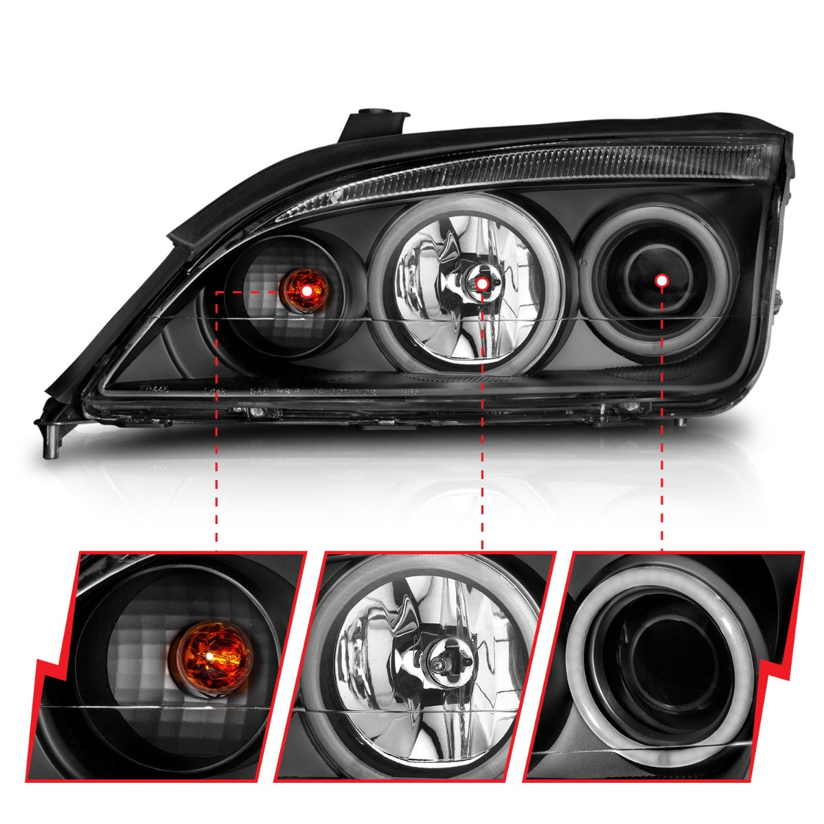 FORD FOCUS ZX4 05-07 4DR PROJECTOR HEADLIGHTS BLACK W/ RX HALO