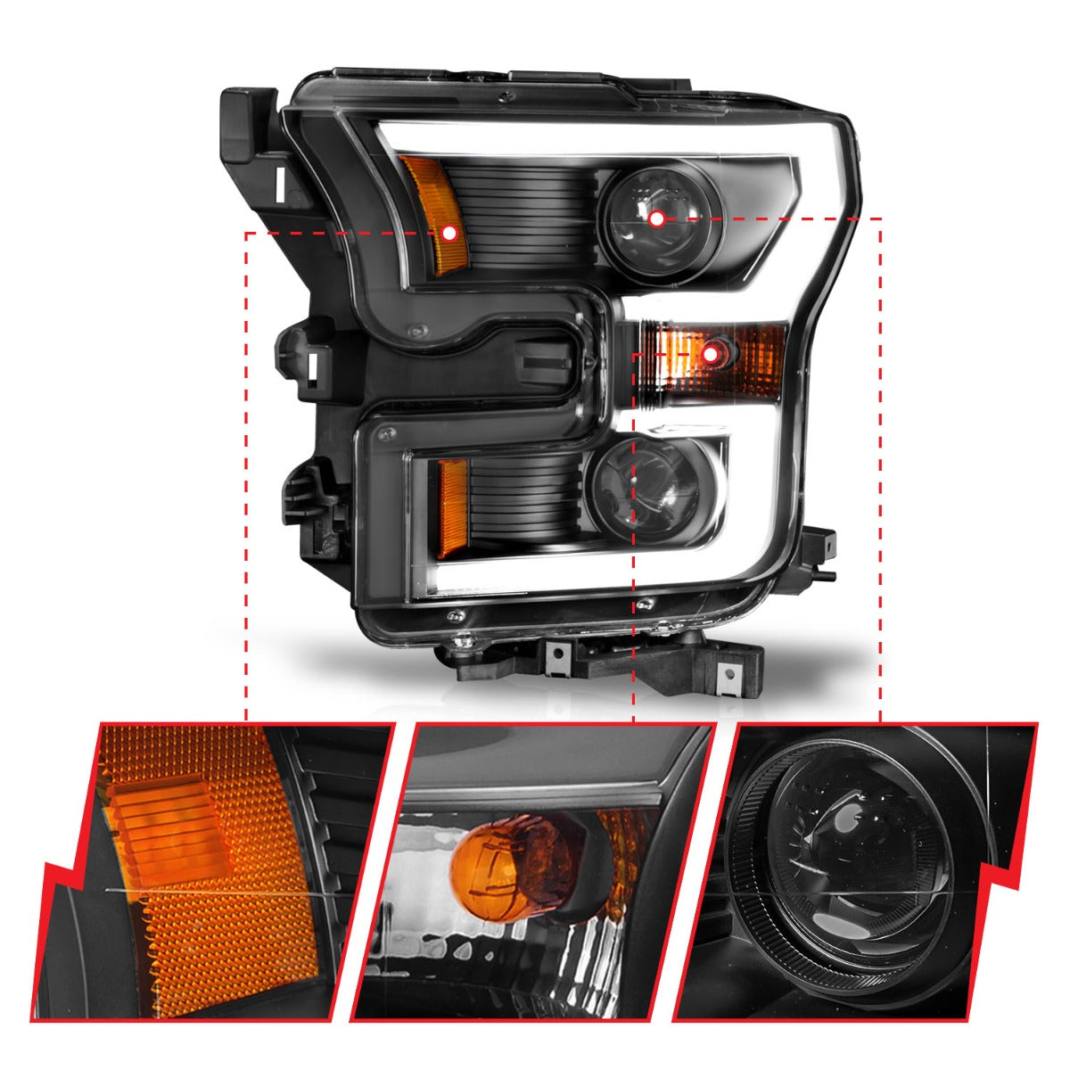 FORD F-150 15-17 PROJECTOR PLANK STYLE HEADLIGHTS BLACK (FOR HALOGEN MODELS ONLY)