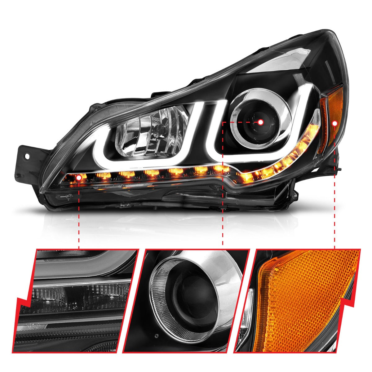 SUBARU OUTBACK/ LEGACY 10-12 PROJECTOR U-BAR HEADLIGHTS BLACK W/ LED SIGNAL