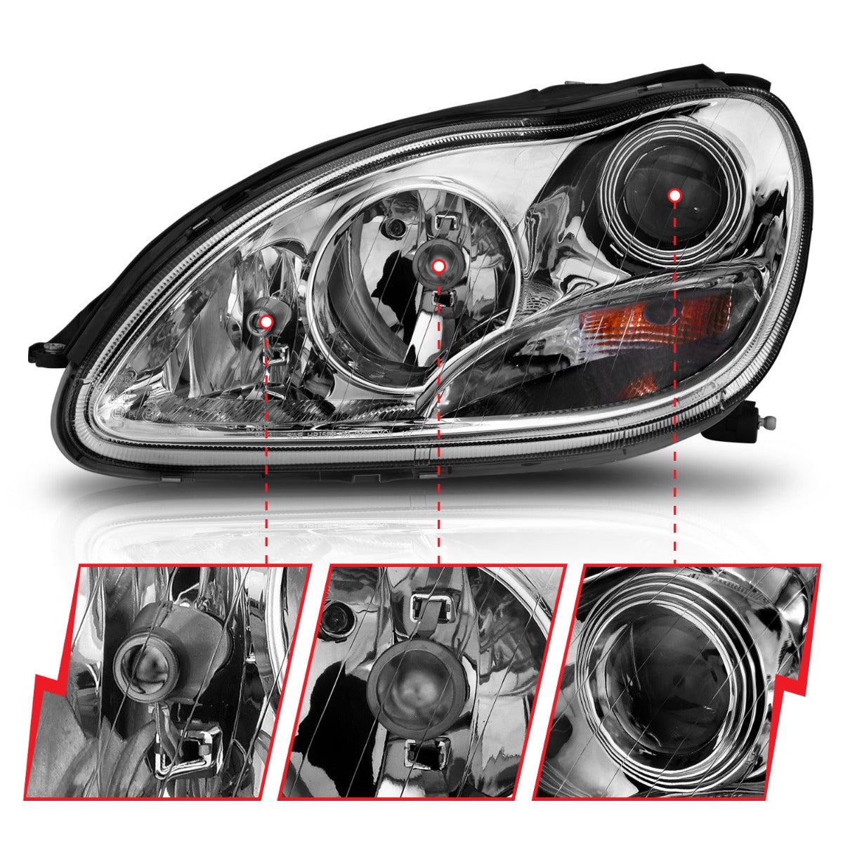 MBZ S CLASS W220 S430/S450/S500/S550/S600/S55 AMG 00-05 PROJECTOR HEADLIGHTS CHROME