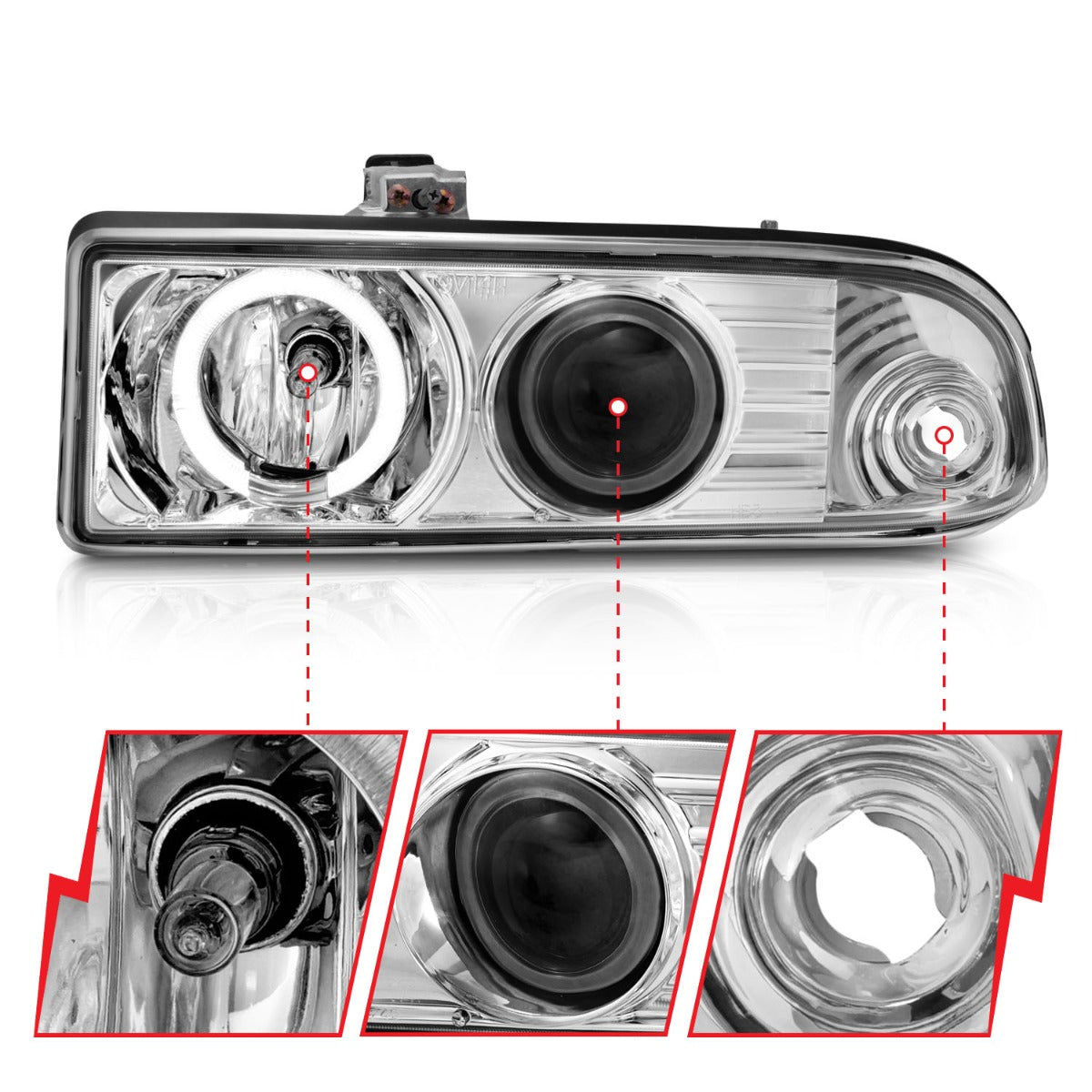 CHEVY S-10 / S-10 BLAZER 98-04 PROJECTOR LED HALO HEADLIGHTS CHROME