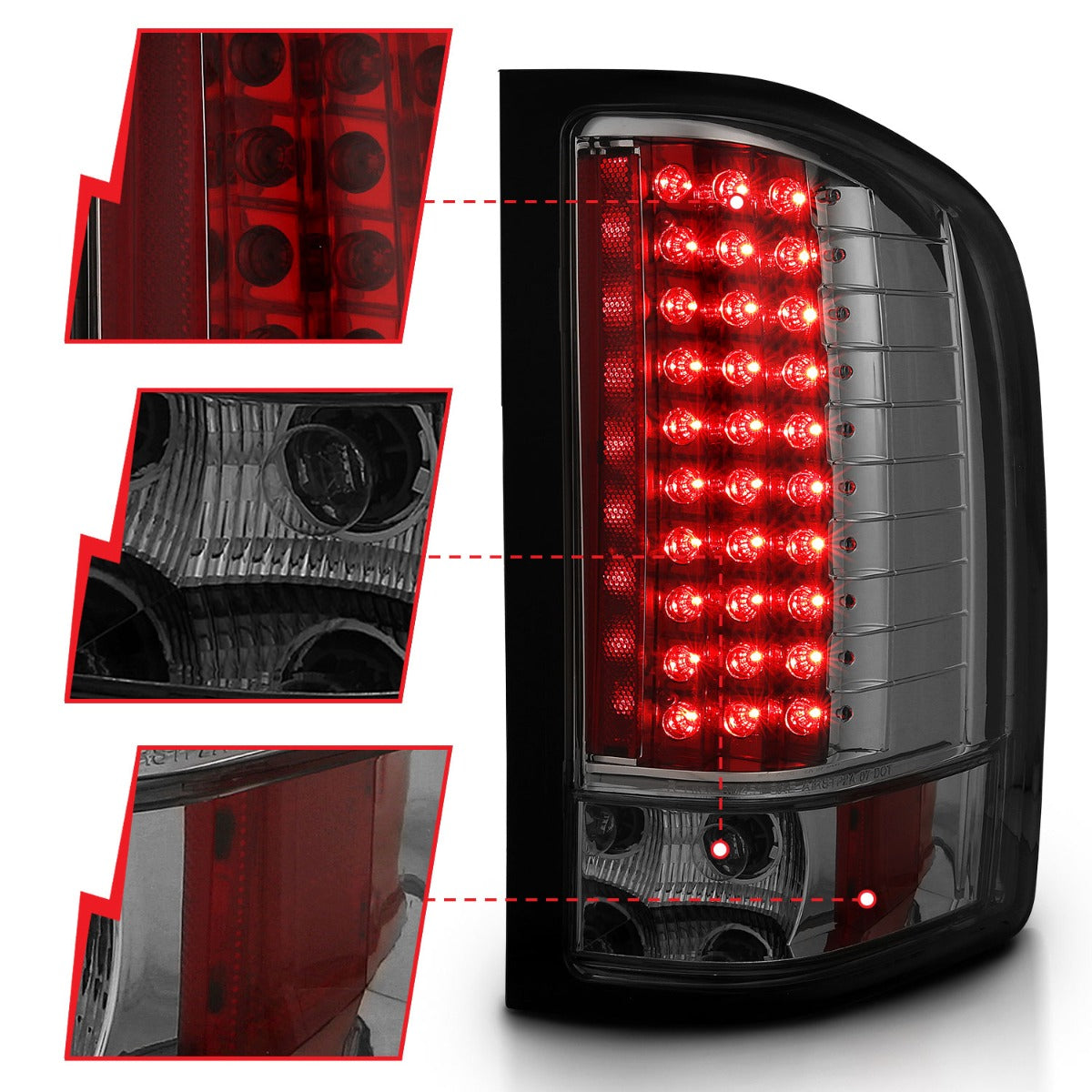 CHEVY SILVERADO 1500 07-13 / 2500HD/3500HD 07-14 LED TAIL LIGHTS CHROME SMOKE LENS