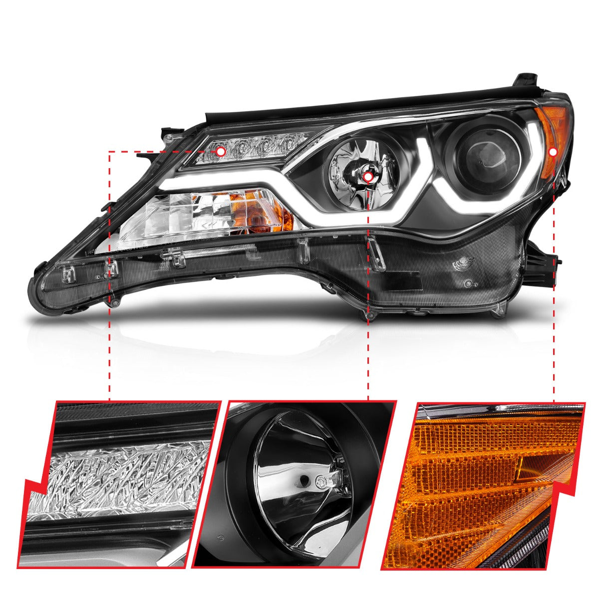 TOYOTA RAV-4 13-15 PROJECTOR PLANK STYLE HEADLIGHTS BLACK (FOR HALOGEN ONLY)