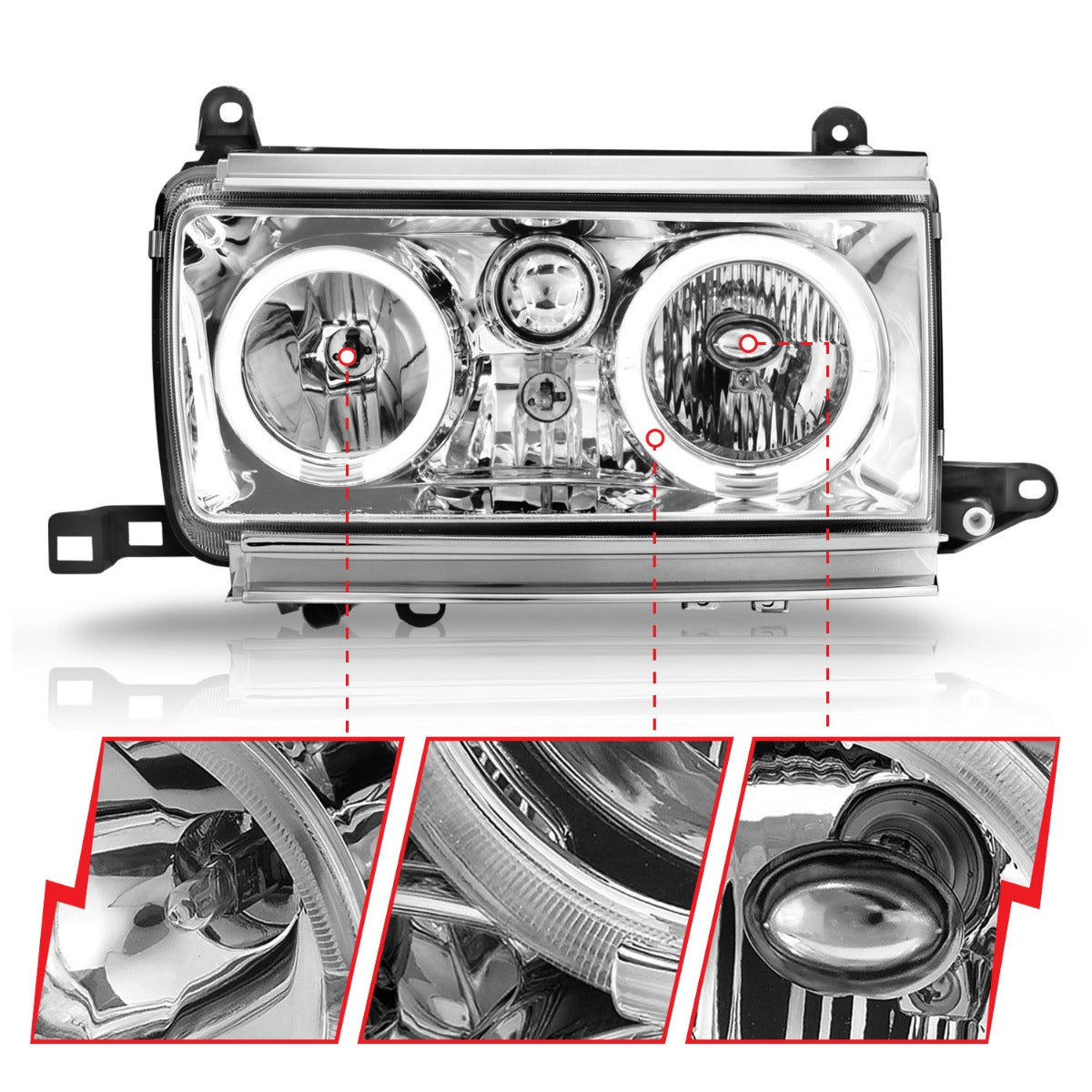 TOYOTA LAND CRUISER FJ82 91-94 CRYSTAL HALO HEADLIGHTS CHROME
