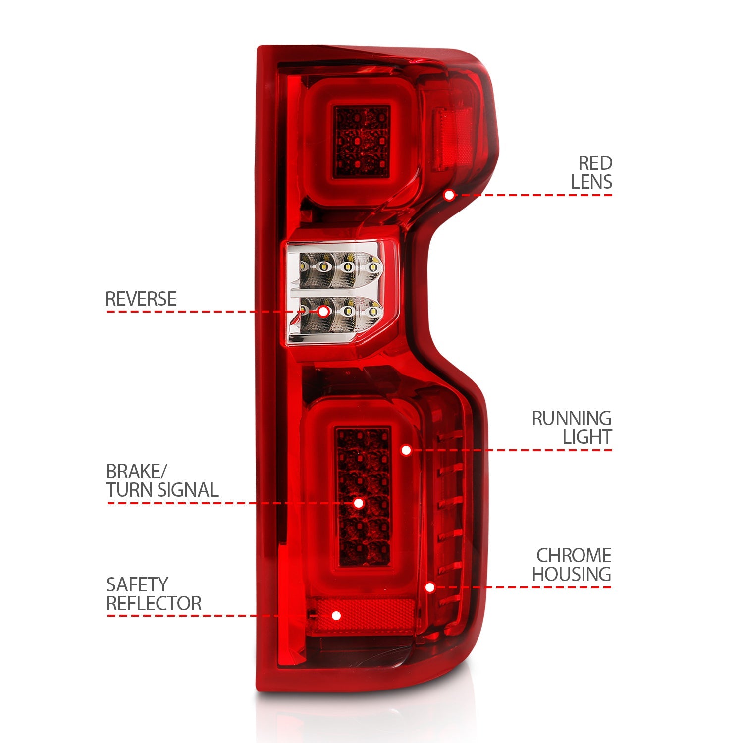 CHEVY SILVERADO 1500 19-26 / 2500HD/3500HD 20-26 FULL LED TAIL LIGHTS CHROME RED/CLEAR LENS W/ SEQUENTIAL SIGNAL (FACTORY HALOGEN BULB MODELS)