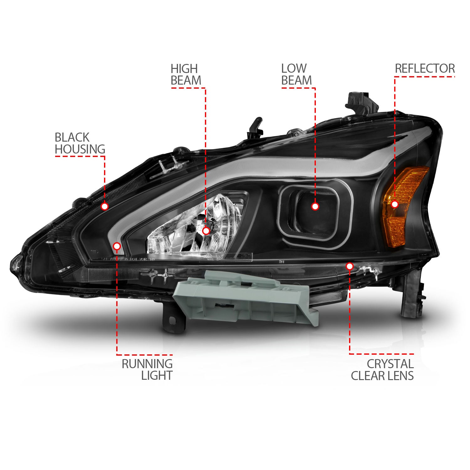 NISSAN ALTIMA 13-15 4DR PROJECTOR LIGHT BAR G2 HEADLIGHTS BLACK (FOR HALOGEN MODELS ONLY)