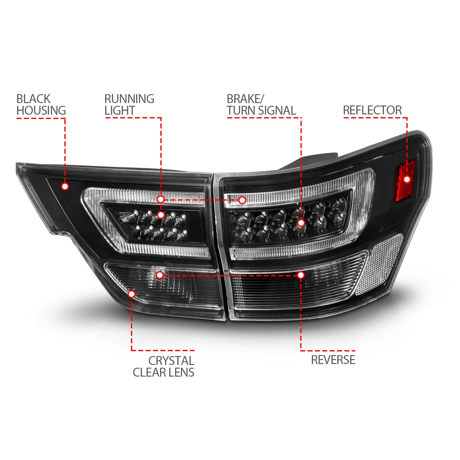 JEEP GRAND CHEROKEE 11-13 LED LIGHT BAR TAIL LIGHTS 4PCS BLACK CLEAR LENS