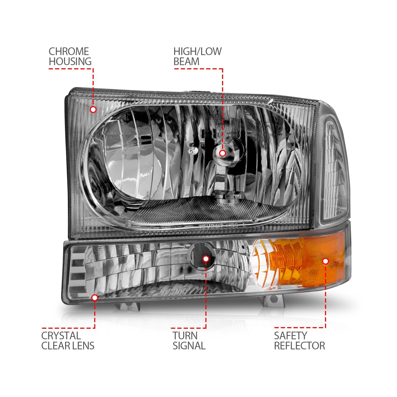 FORD EXCURSION 00-04 / SUPERDUTY 99-04 CRYSTAL HEADLIGHTS CHROME W/ CORNER LIGHTS 2PC