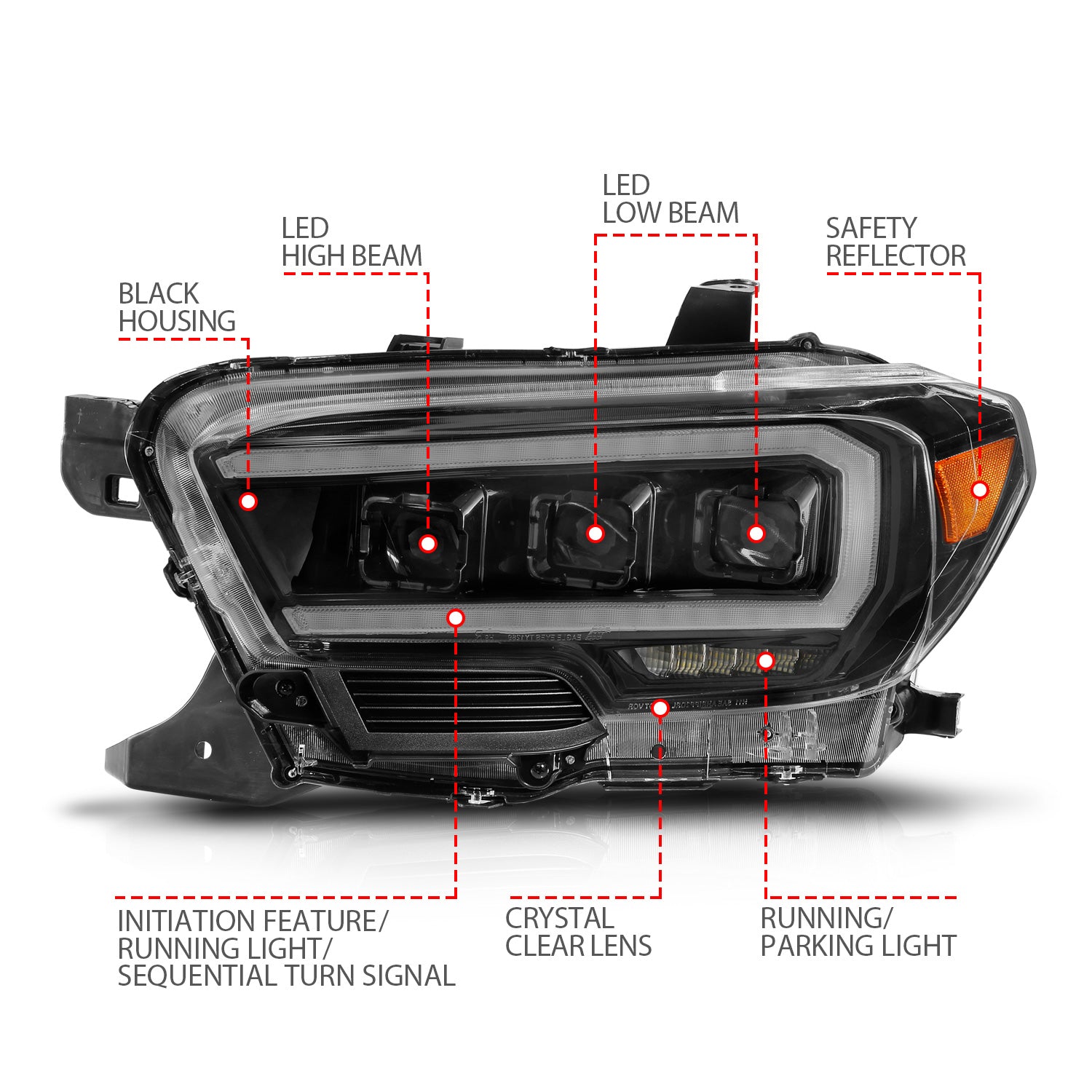 TOYOTA TACOMA 16-23 FULL LED PROJECTOR HEADLIGHTS BLACK W/ INITIATION & SEQUENTIAL (FOR HALOGEN VERSION WITH LED DRL)