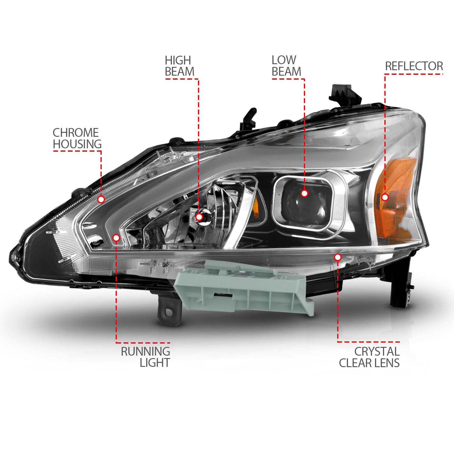 NISSAN ALTIMA 13-15 4DR PROJECTOR LIGHT BAR G2 HEADLIGHTS CHROME (FOR HALOGEN MODELS ONLY)