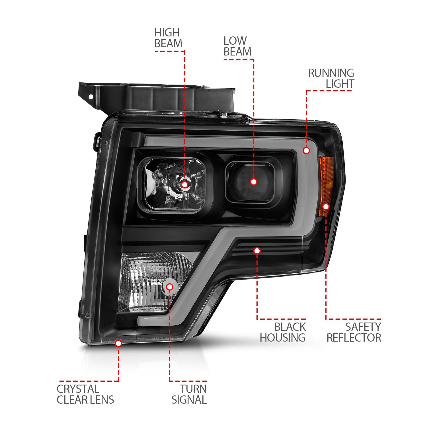 FORD F-150 09-14 PROJECTOR PLANK STYLE HEADLIGHTS BLACK (FOR HALOGEN MODELS ONLY)
