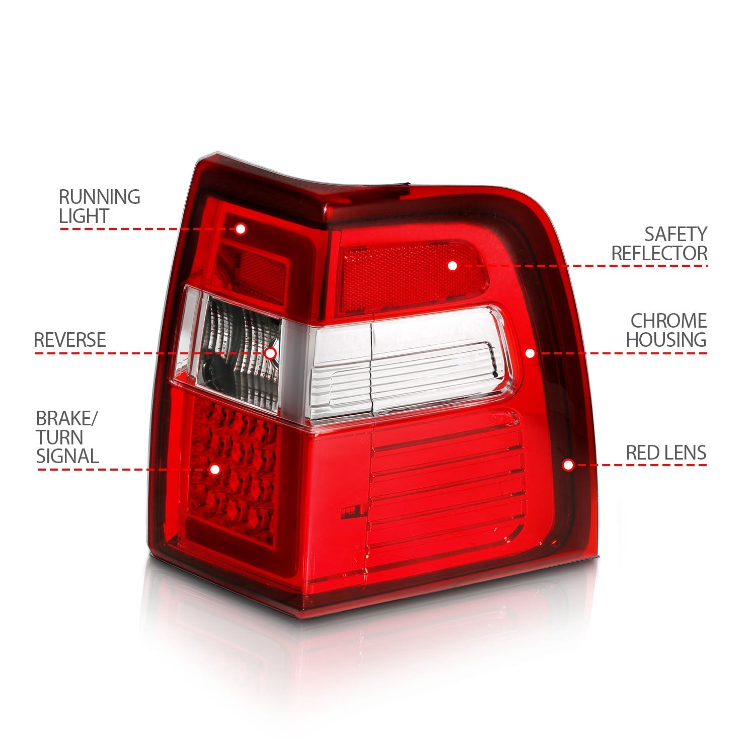 FORD EXPEDITION 07-17 LED C BAR STYLE TAIL LIGHTS CHROME RED/CLEAR LENS W/ SEQUENTIAL SIGNAL