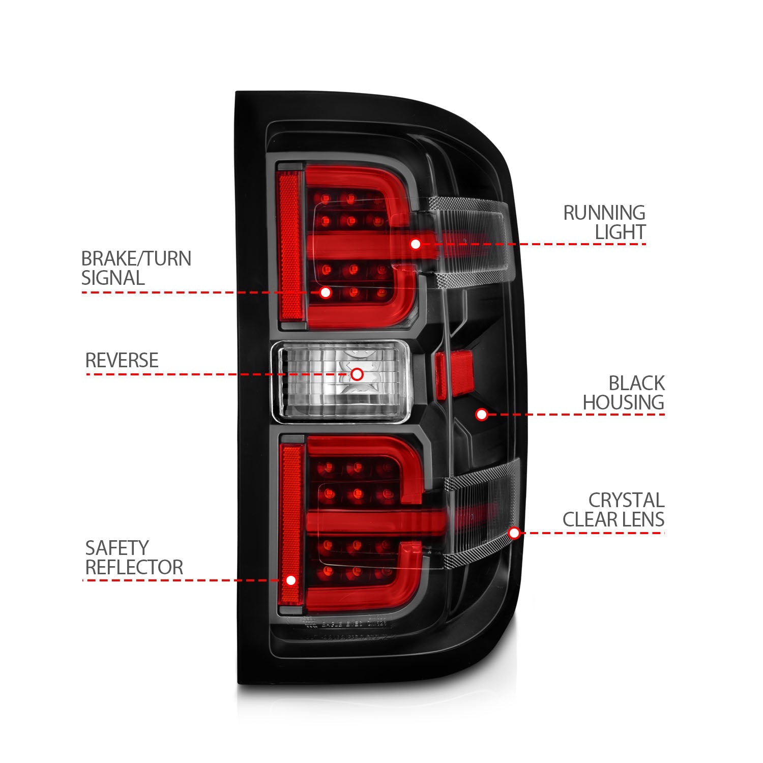 CHEVY SILVERADO 14-18 1500 / 15-19 2500HD/3500HD / GMC SIERRA 15-19 2500HD/3500HD DUALLY LED LIGHT BAR STYLE TAIL LIGHTS BLACK CLEAR (NOT FOR OE FACTORY LED MODELS)