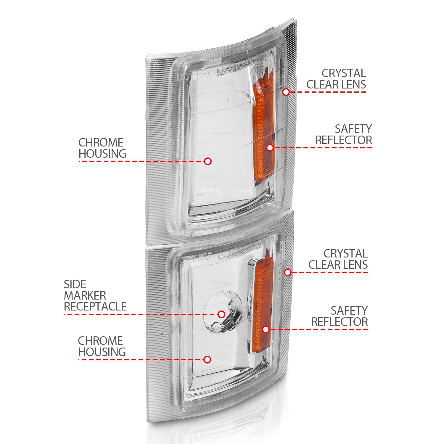 CHEVY BLAZER (FULL SIZE) 94 / CHEVY C/K1500 94-99 / 2500/3500 94-00 / SUBURBAN 94-99 / TAHOE 95-99 CORNER LIGHTS CLEAR LENS W/ AMBER REFLECTOR