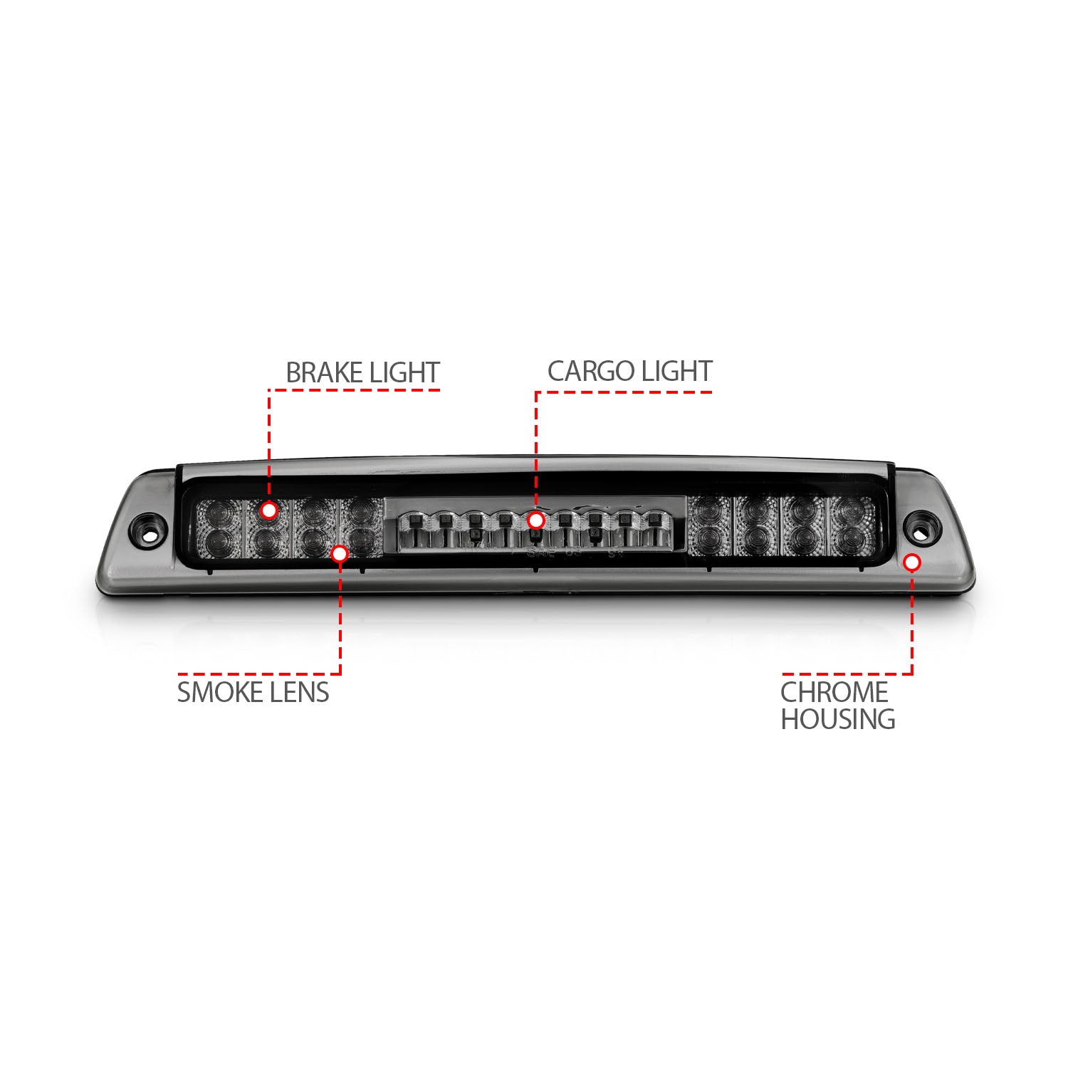DODGE RAM 1500 94-01 / RAM 2500/3500 94-02 LED 3RD BRAKE LIGHT CHROME SMOKE LENS