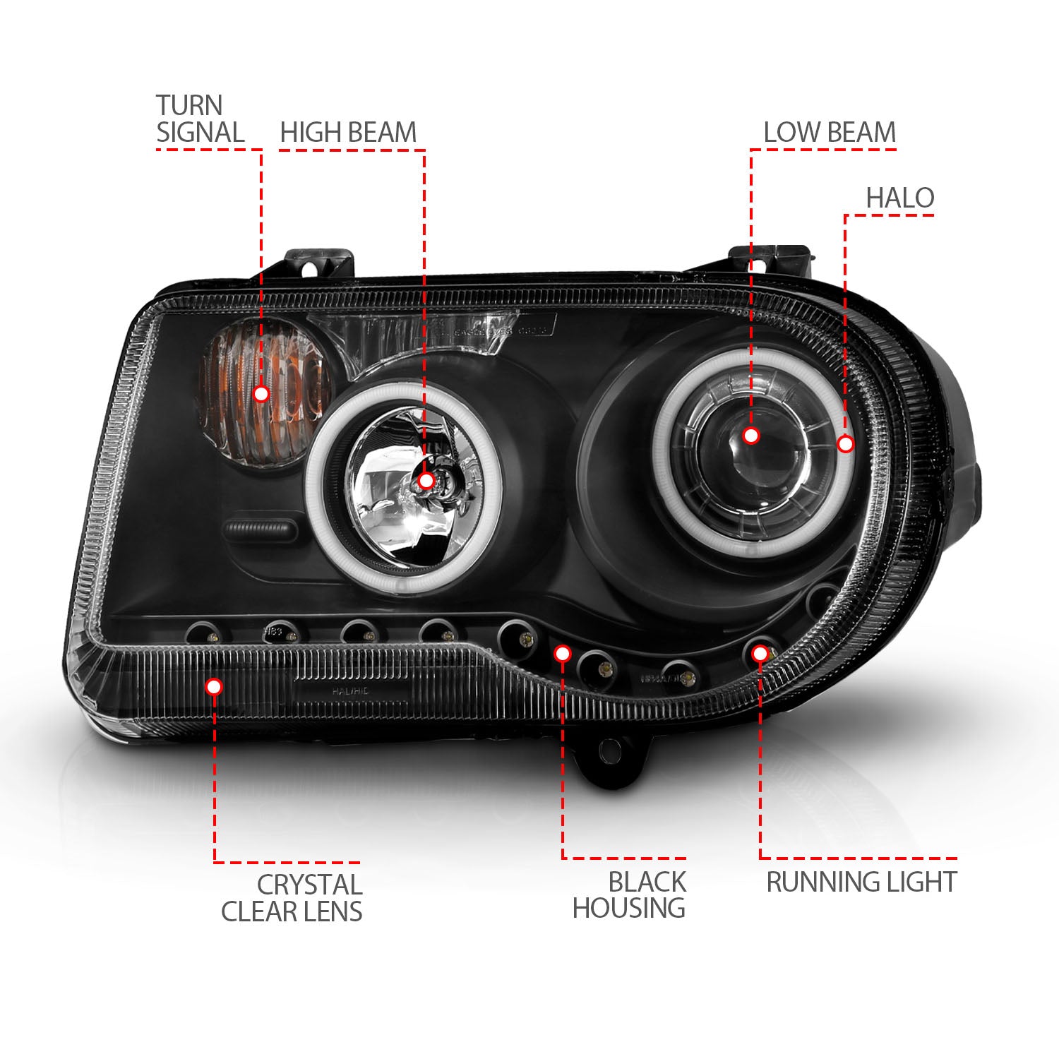 CHRYSLER 300C 05-10 PROJECTOR HALO HEADLIGHTS BLACK W/ RX HALO G2