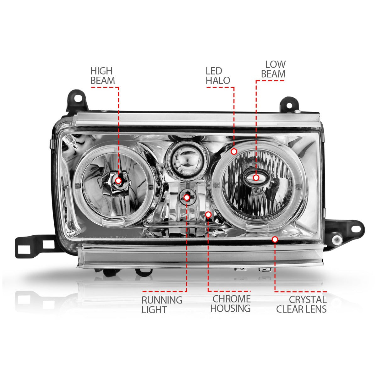 TOYOTA LAND CRUISER FJ82 91-94 CRYSTAL HALO HEADLIGHTS CHROME