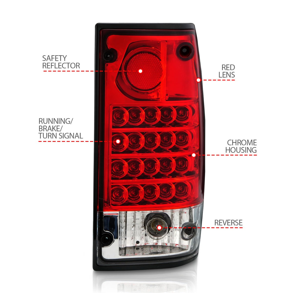 TOYOTA PICKUP 89-95 LED TAIL LIGHTS CHROME RED/CLEAR LENS