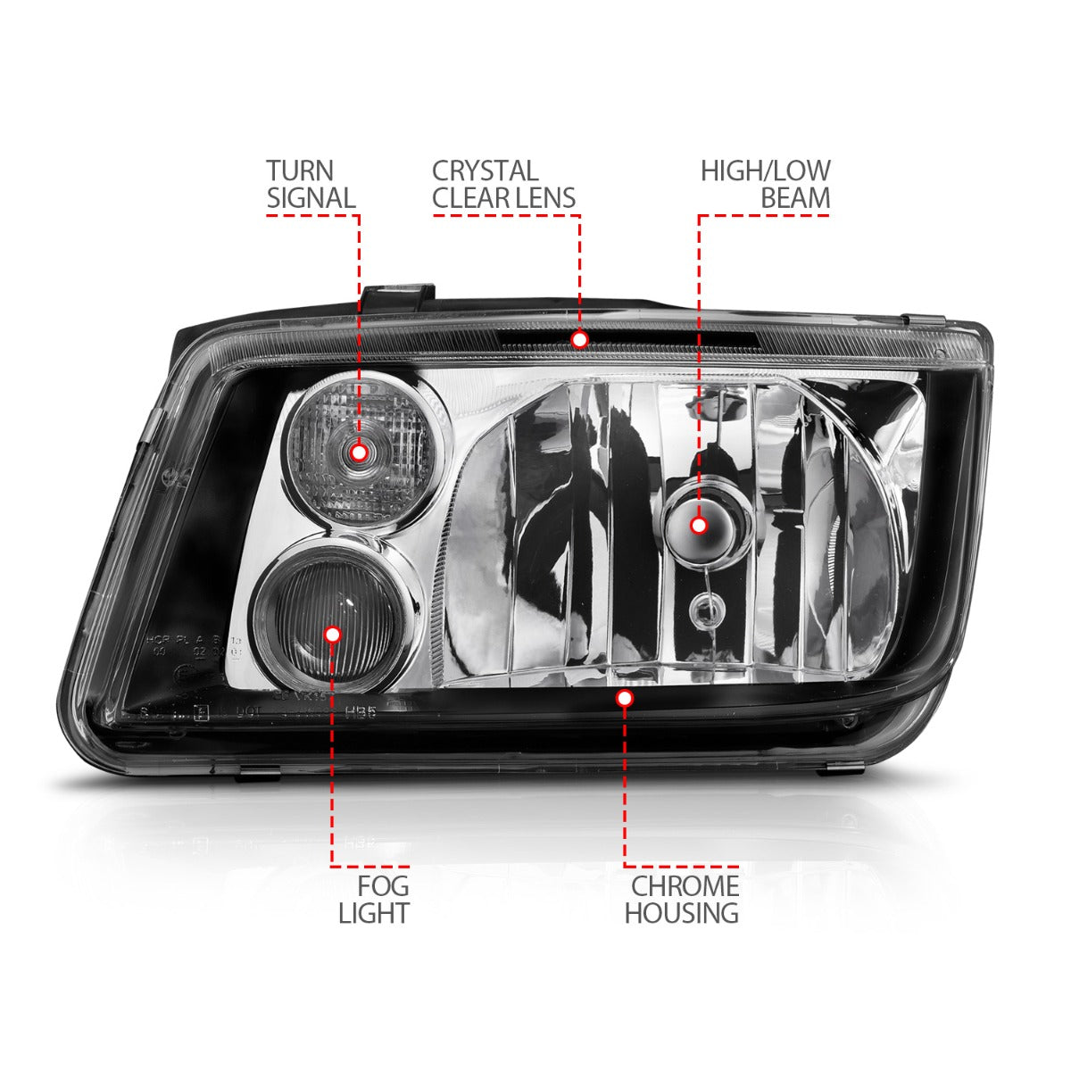 VOLKSWAGEN JETTA 99-05 CRYSTAL HEADLIGHTS BLACK W/ FOG LIGHTS