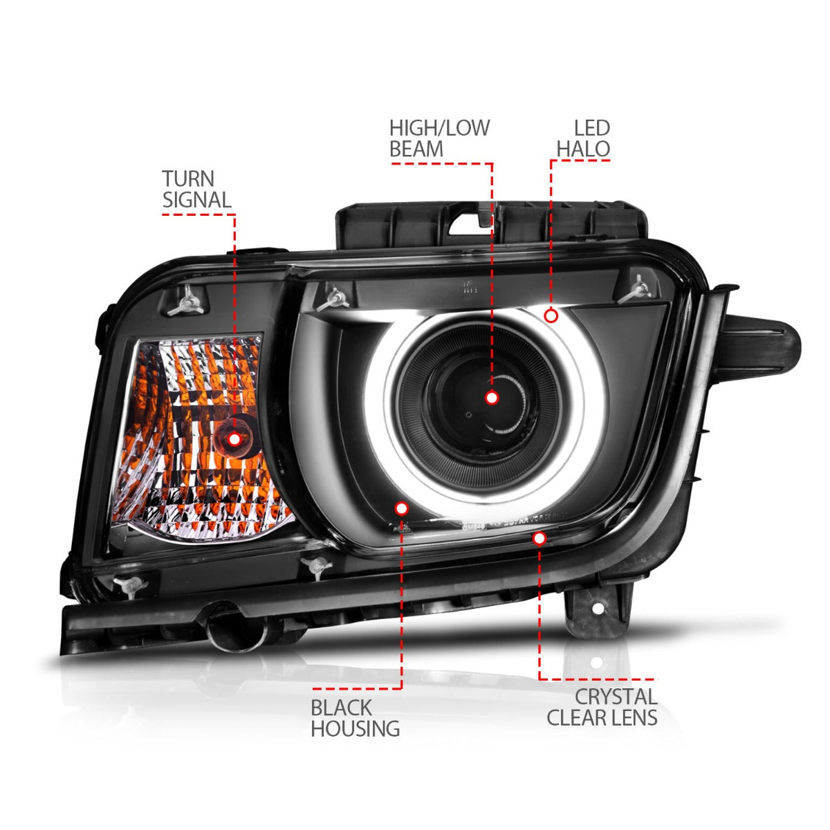 CHEVY CAMARO 10-13 PROJECTOR HALO HEADLIGHTS BLACK W/ RX HALO