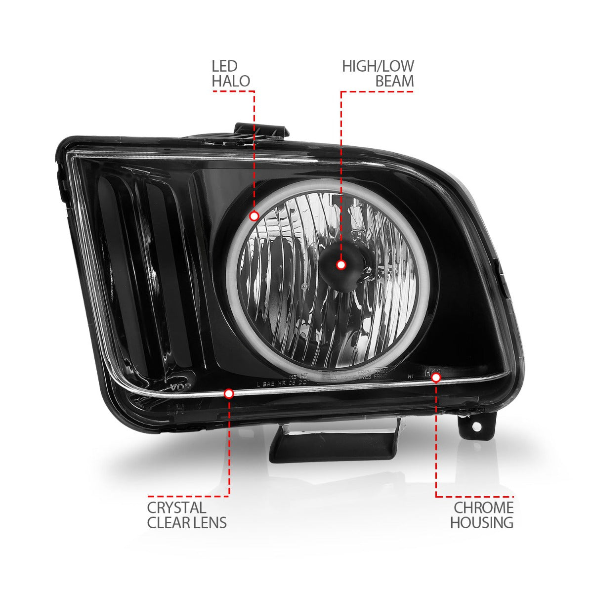 FORD MUSTANG 05-09 CRYSTAL HEADLIGHTS BLACK W/ RX HALO