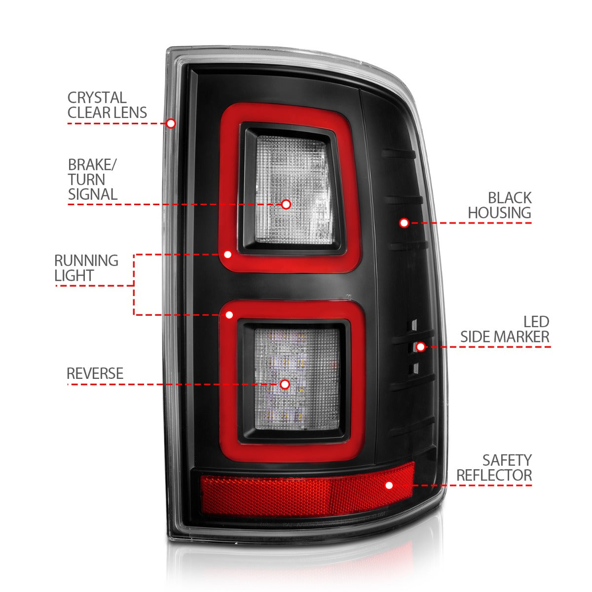 DODGE RAM 1500 09-18 / 2500/3500 10-18 FULL LED TAIL LIGHTS BLACK CLEAR LENS (NOT FOR OE LED TAIL LIGHT MODELS)