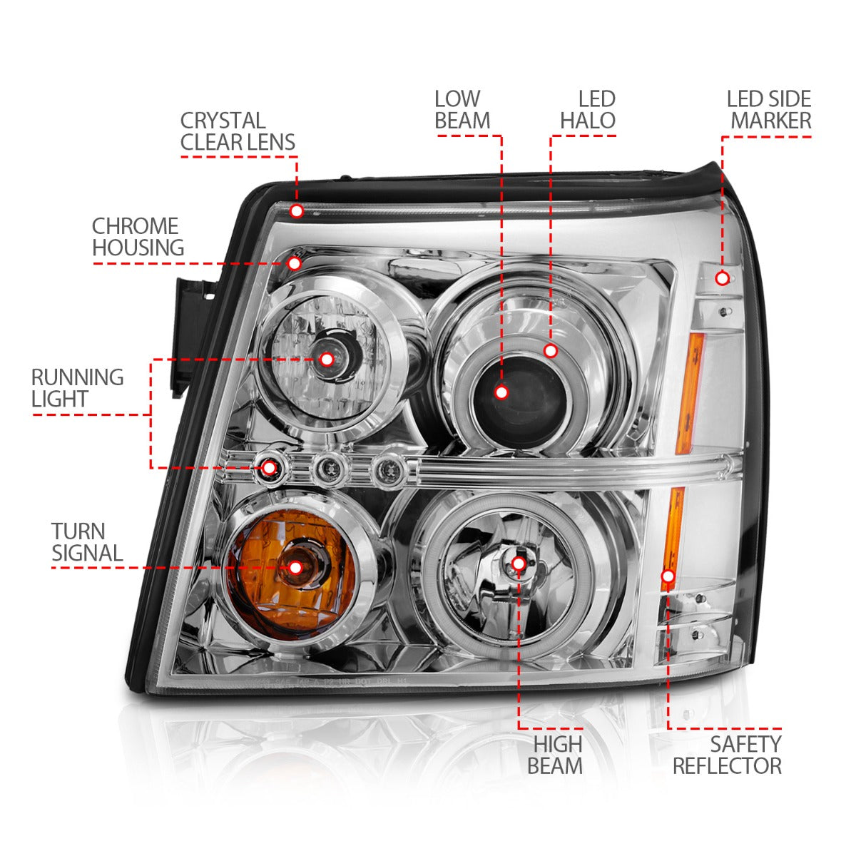 CADILLAC ESCALADE / ESCALADE ESV 03-06 PROJECTOR HEADLIGHTS CHROME W/ RX HALO (FOR HID, NO HID KIT)