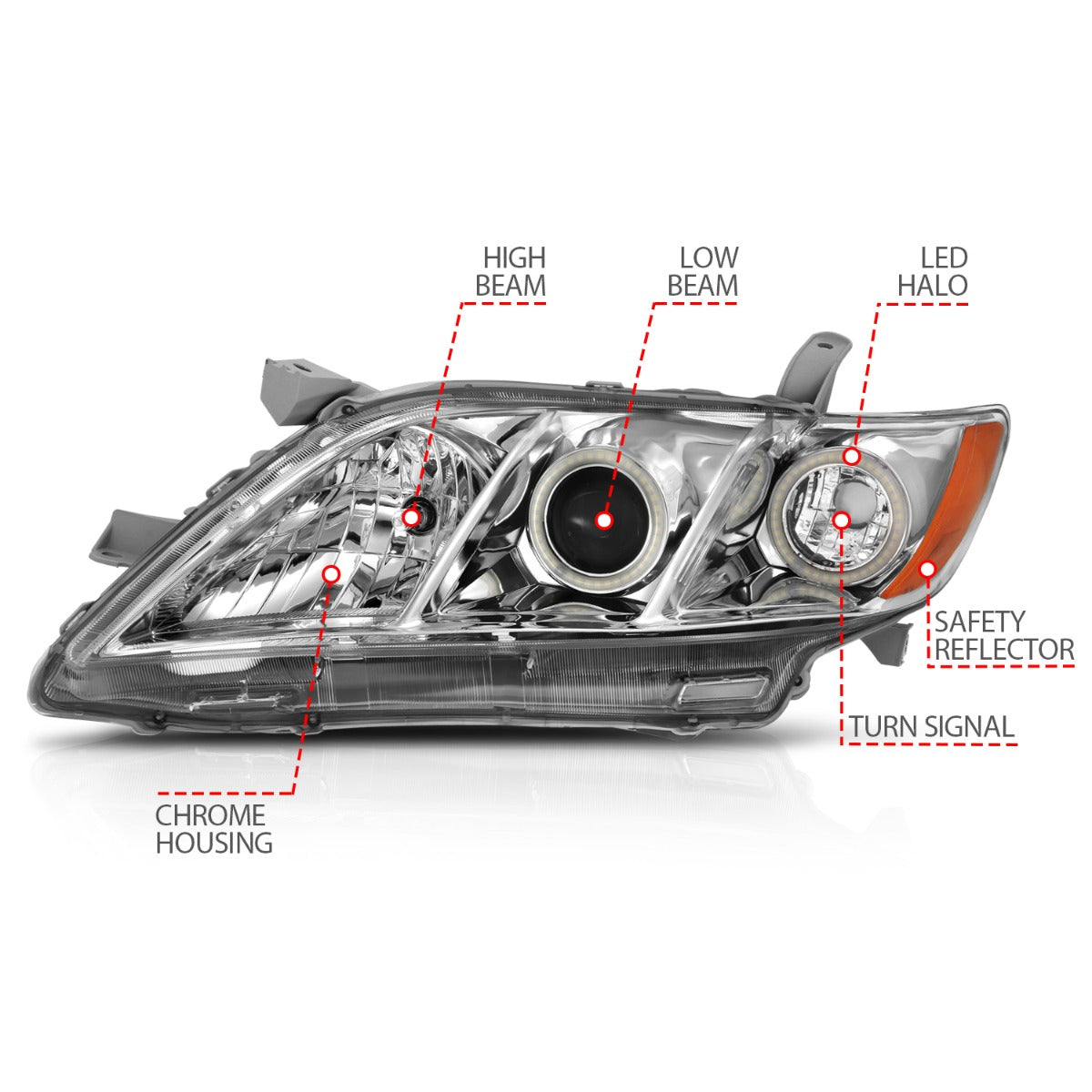 TOYOTA CAMRY 07-09 PROJECTOR HEADLIGHTS CHROME W/ RX HALO